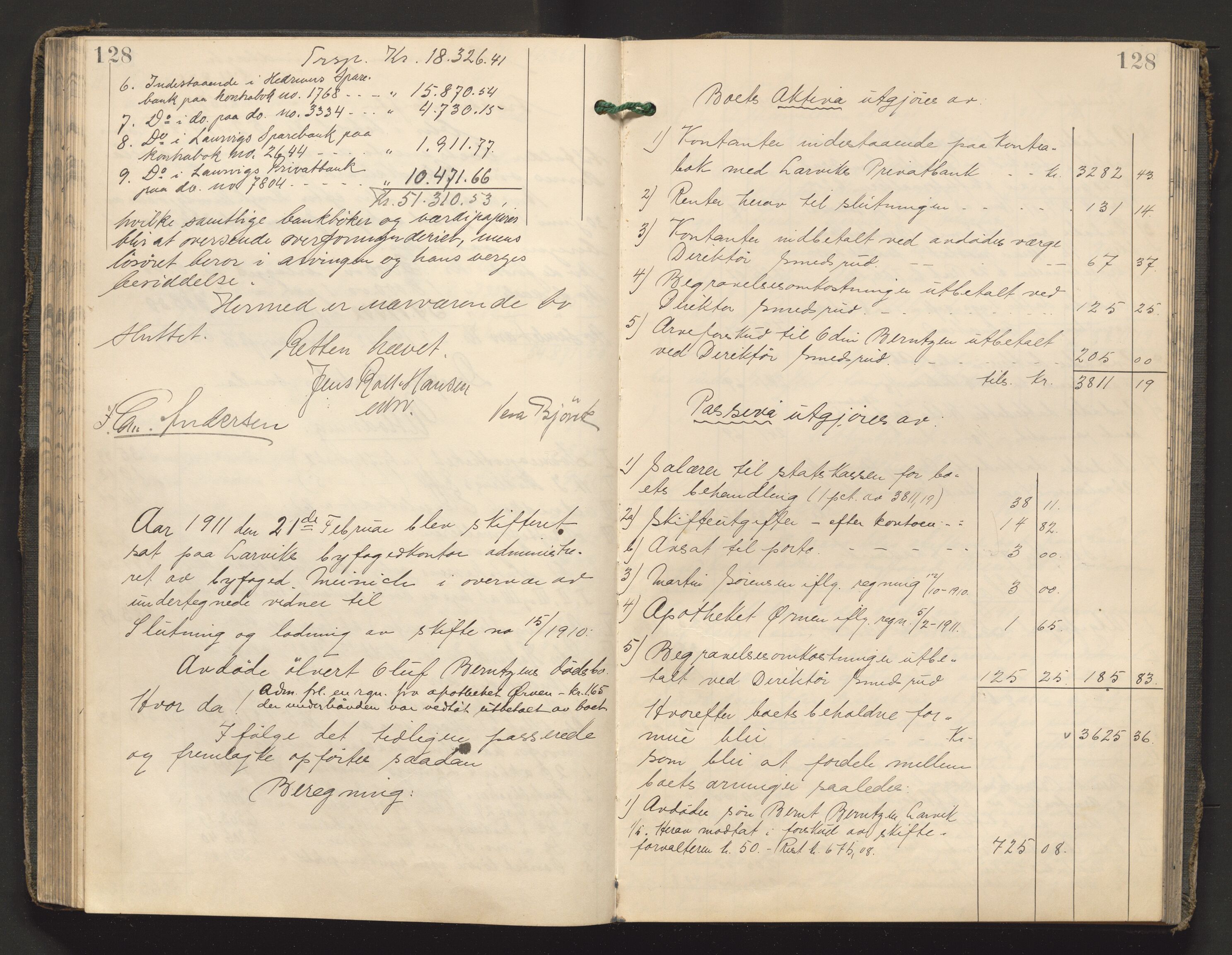 Larvik byfogd, AV/SAKO-A-218/H/Hb/Hbd/L0005: Skifteutlodningsprotokoll, 1906-1915, s. 128