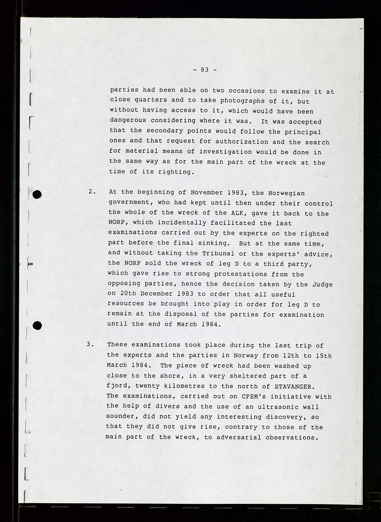 Pa 1503 - Stavanger Drilling AS, AV/SAST-A-101906/Da/L0007: Alexander L. Kielland - Rettssak i Paris, 1982-1988, s. 83
