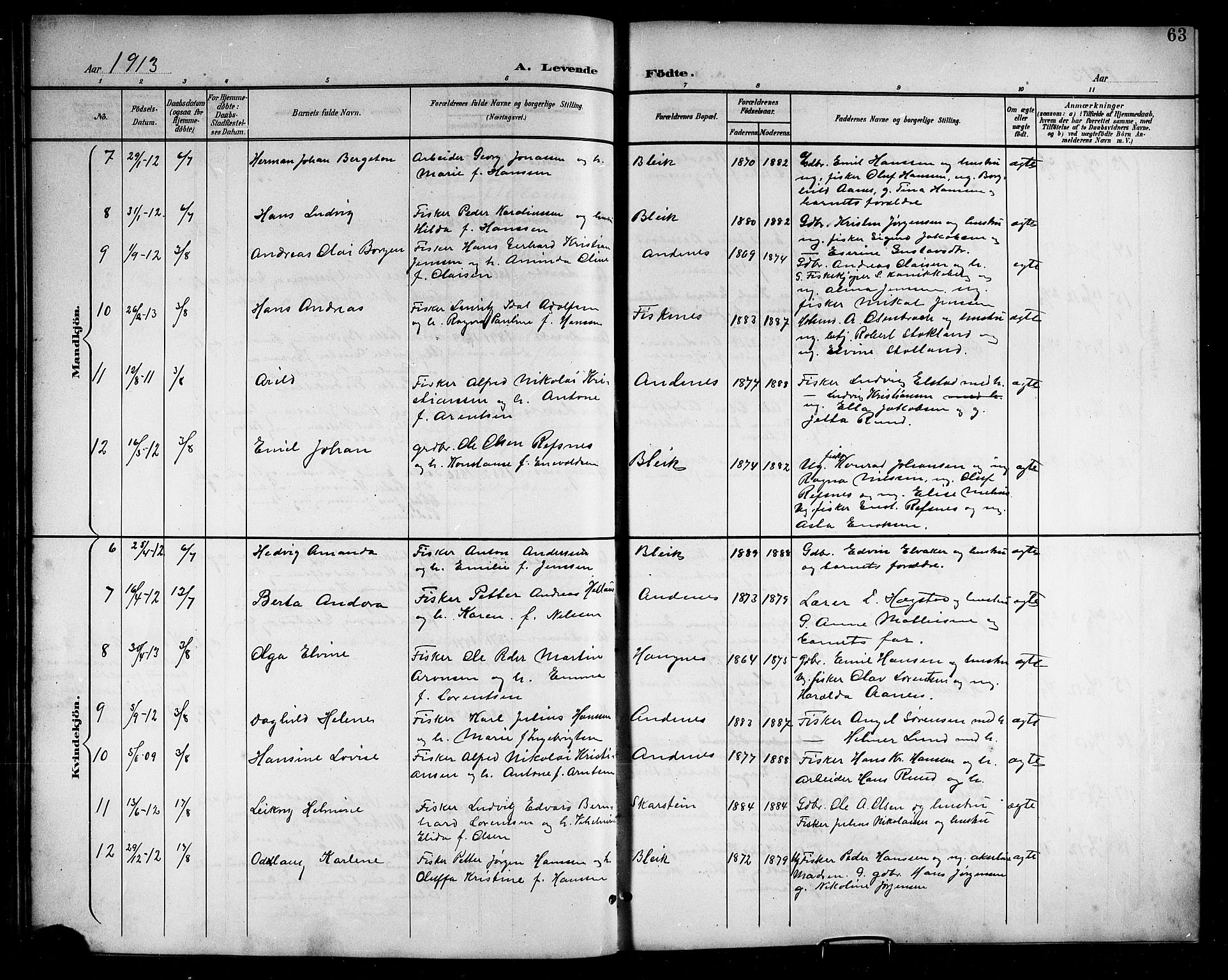 Ministerialprotokoller, klokkerbøker og fødselsregistre - Nordland, AV/SAT-A-1459/899/L1449: Klokkerbok nr. 899C04, 1900-1918, s. 63