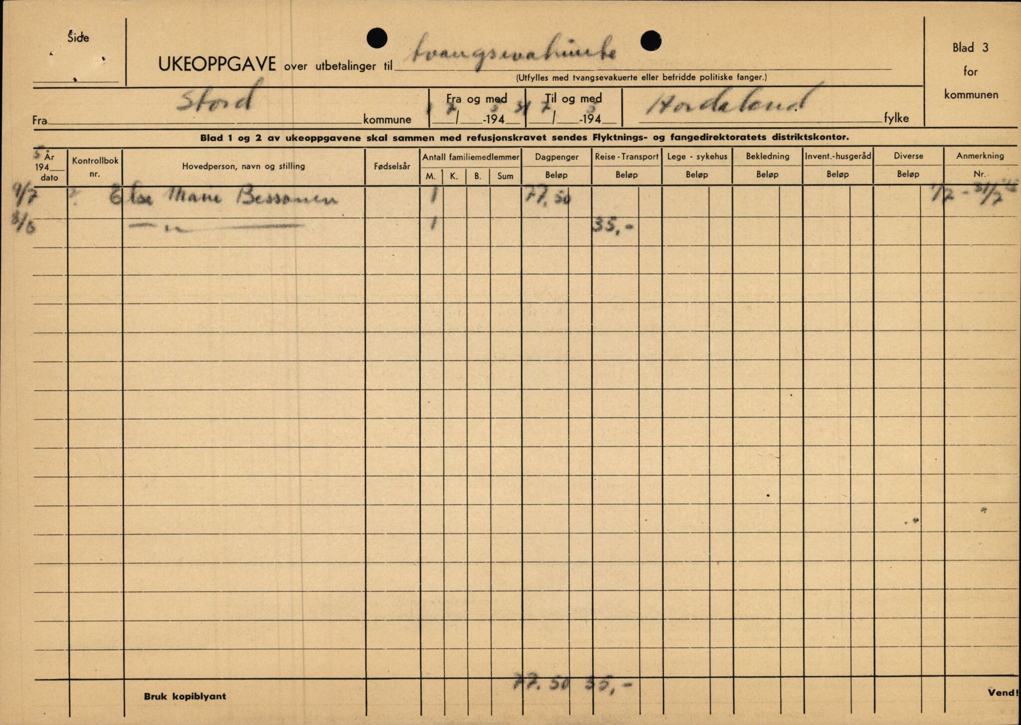 Stord kommune. Formannskapet, IKAH/1221-021/E/Ea/L0003/0007: Emneordna korrespondanse / Stønad til evakuerte , 1945-1946, s. 62