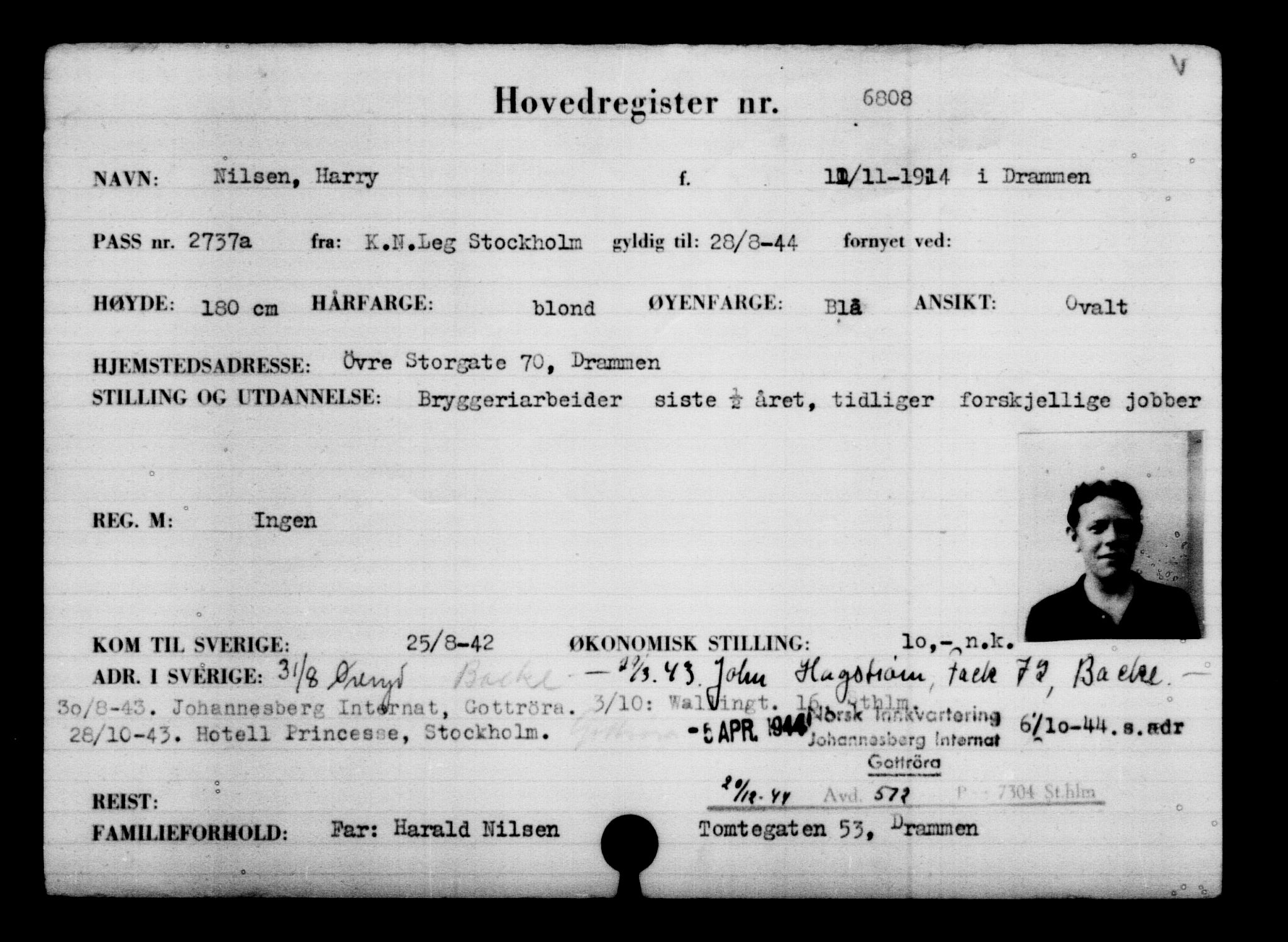 Utenriksstasjonene, Legasjonen i Stockholm, Flyktningkontoret, AV/RA-S-6753/V/Va/L0005: Kjesäterkartoteket, flyktninger med registreringsnr. 6600-9417, 1940-1945, s. 252