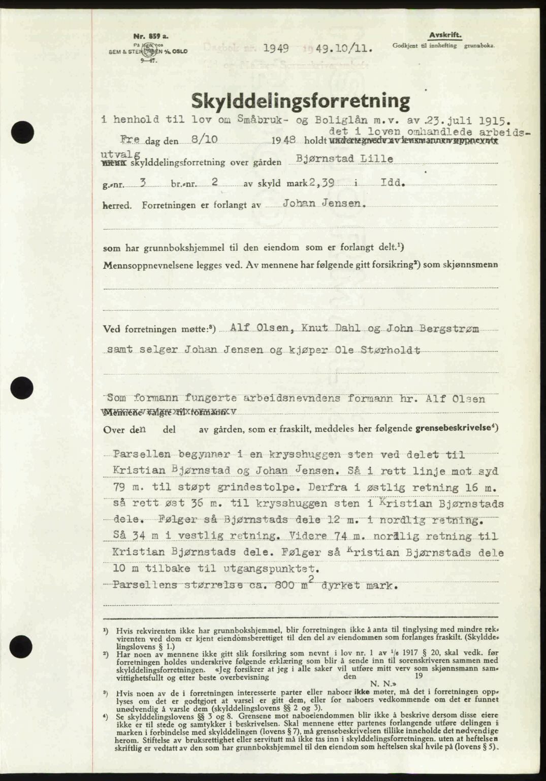 Idd og Marker sorenskriveri, SAO/A-10283/G/Gb/Gbb/L0013: Pantebok nr. A13, 1949-1950, Dagboknr: 1949/1949