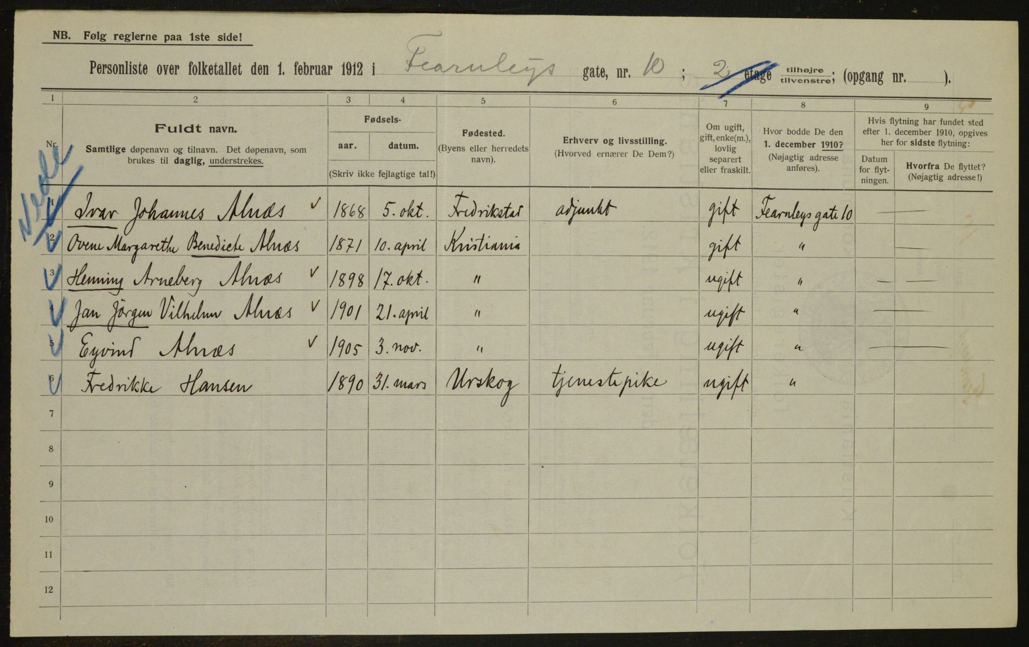 OBA, Kommunal folketelling 1.2.1912 for Kristiania, 1912, s. 23959