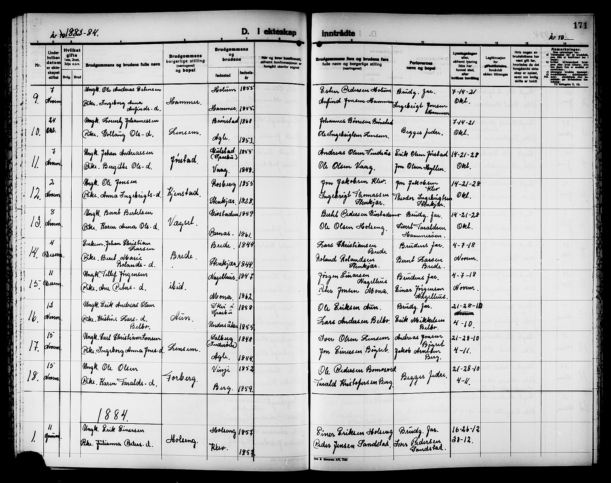 Ministerialprotokoller, klokkerbøker og fødselsregistre - Nord-Trøndelag, AV/SAT-A-1458/749/L0486: Ministerialbok nr. 749D02, 1873-1887, s. 171