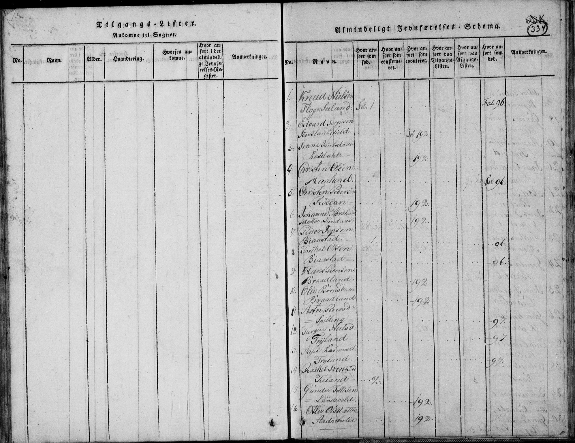 Nord-Audnedal sokneprestkontor, SAK/1111-0032/F/Fb/Fbb/L0001: Klokkerbok nr. B 1, 1816-1858, s. 334