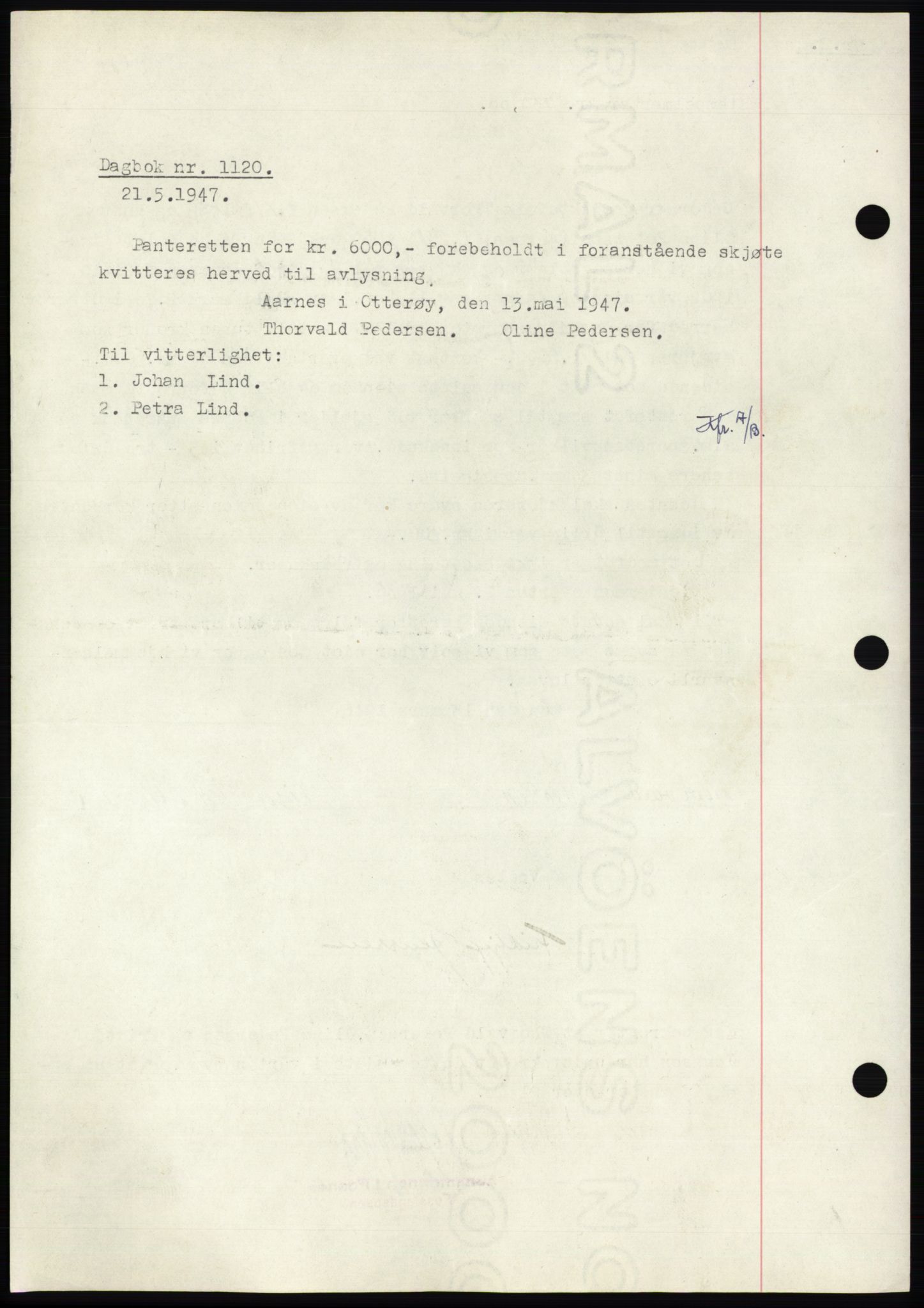 Namdal sorenskriveri, SAT/A-4133/1/2/2C: Pantebok nr. -, 1946-1946, Dagboknr: 1120/1946