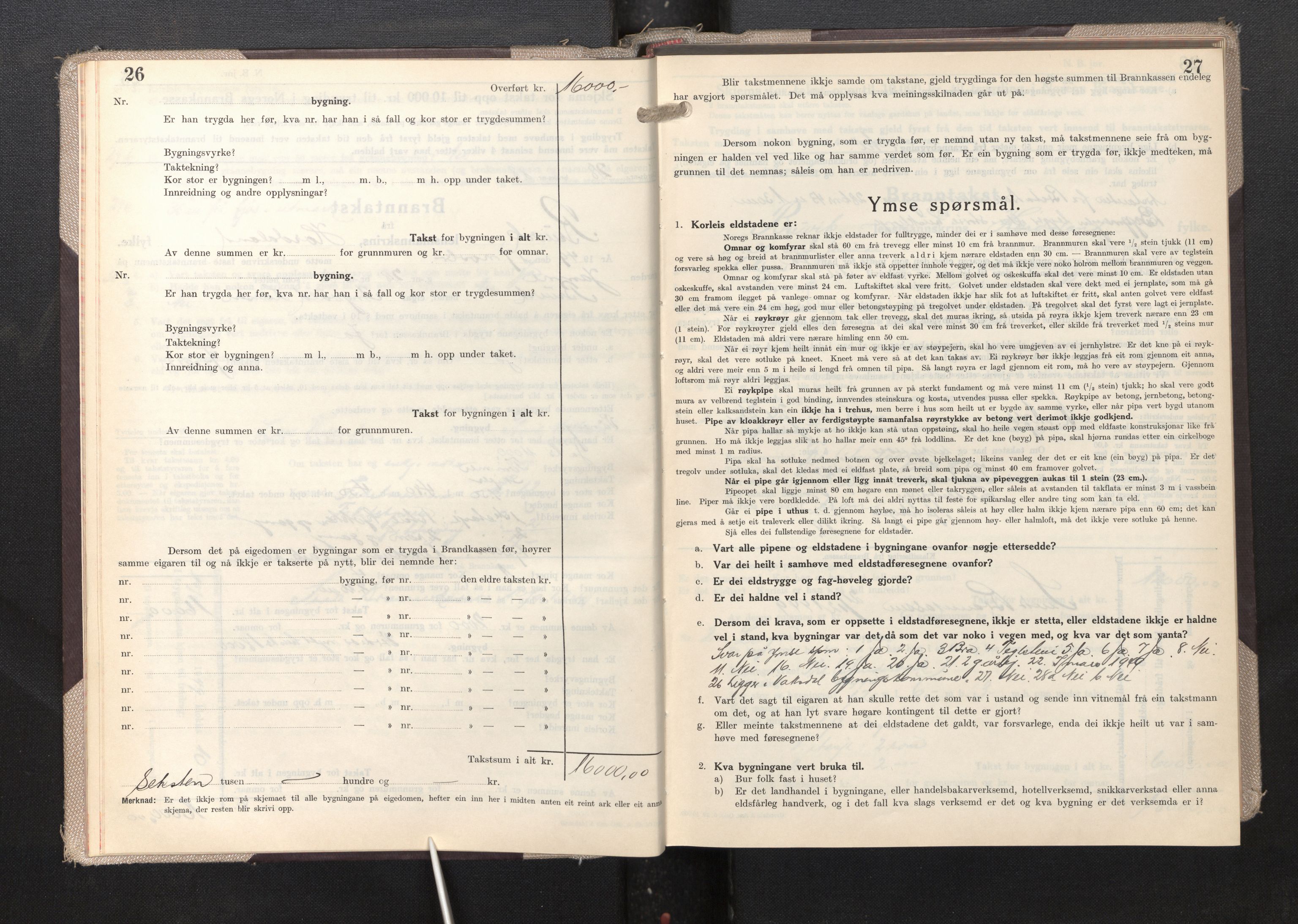 Lensmannen i Bruvik, SAB/A-31301/0012/L0012: Branntakstprotokoll, skjematakst, 1949-1955, s. 26-27