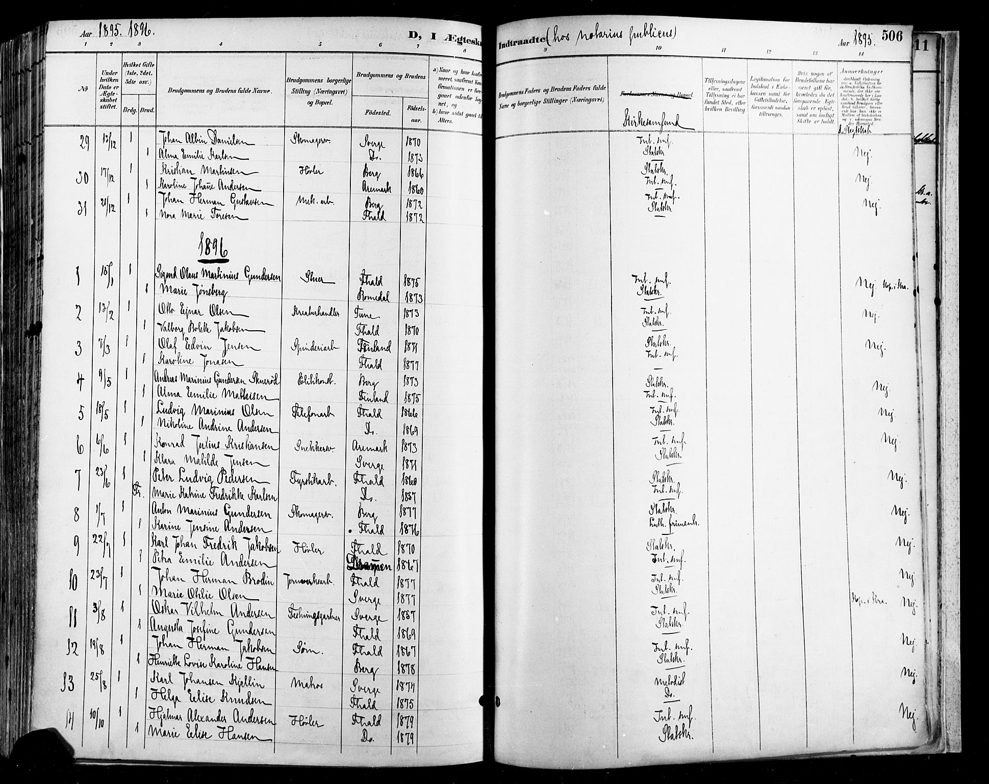 Halden prestekontor Kirkebøker, SAO/A-10909/F/Fa/L0013: Ministerialbok nr. I 13, 1890-1906, s. 506