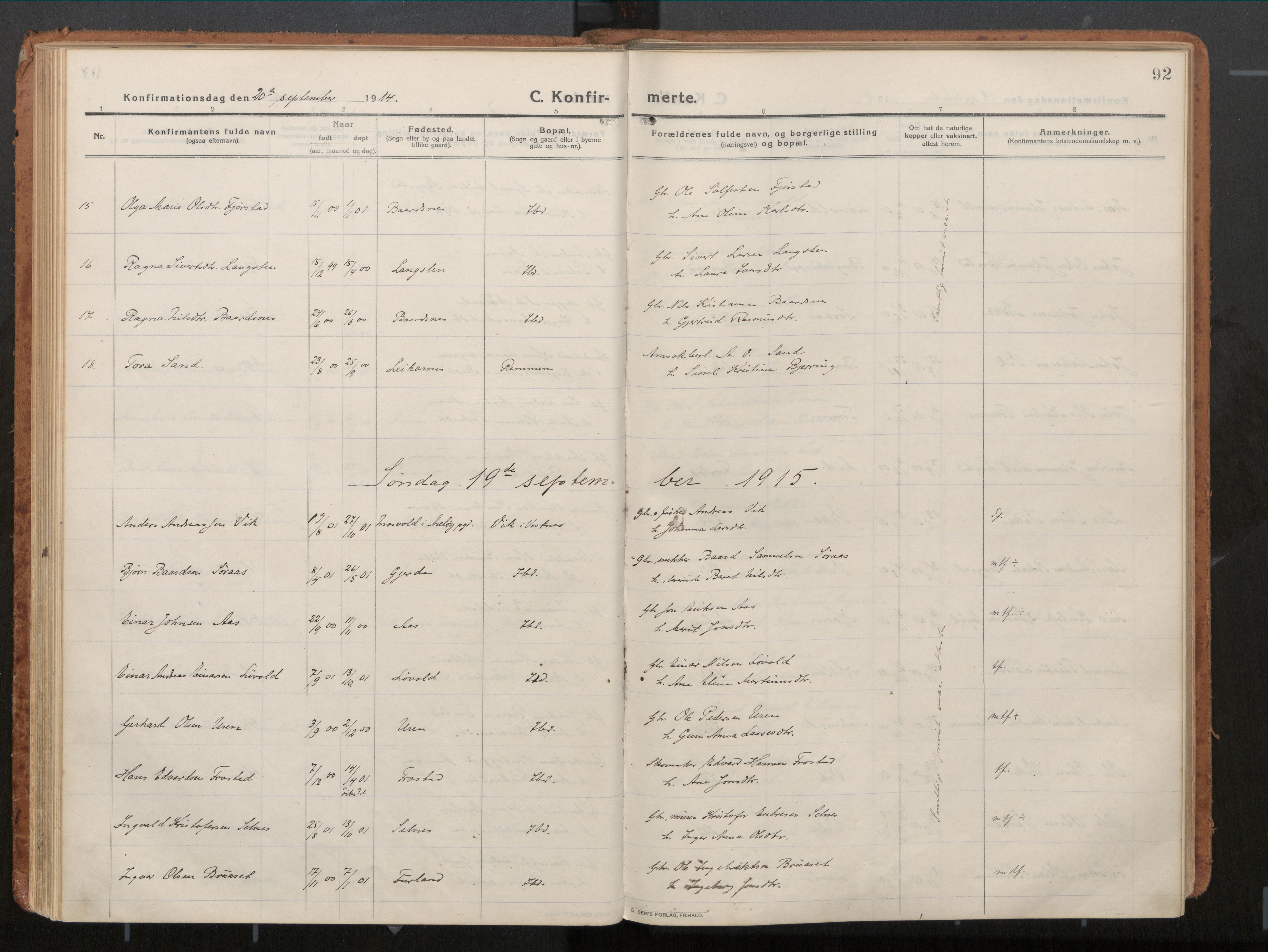 Ministerialprotokoller, klokkerbøker og fødselsregistre - Møre og Romsdal, AV/SAT-A-1454/539/L0534a: Ministerialbok nr. 539A08, 1912-1935, s. 92