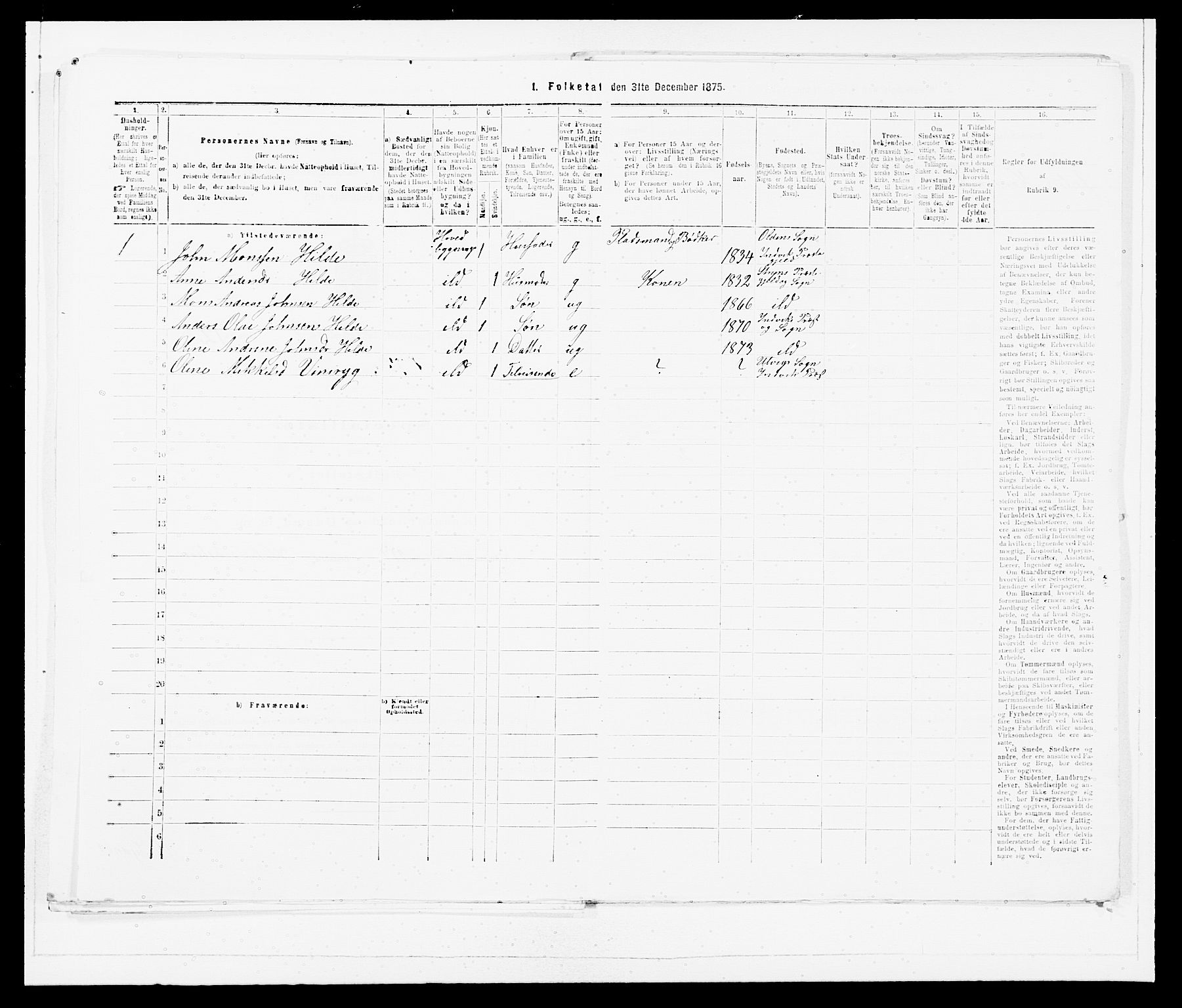 SAB, Folketelling 1875 for 1447P Innvik prestegjeld, 1875, s. 46