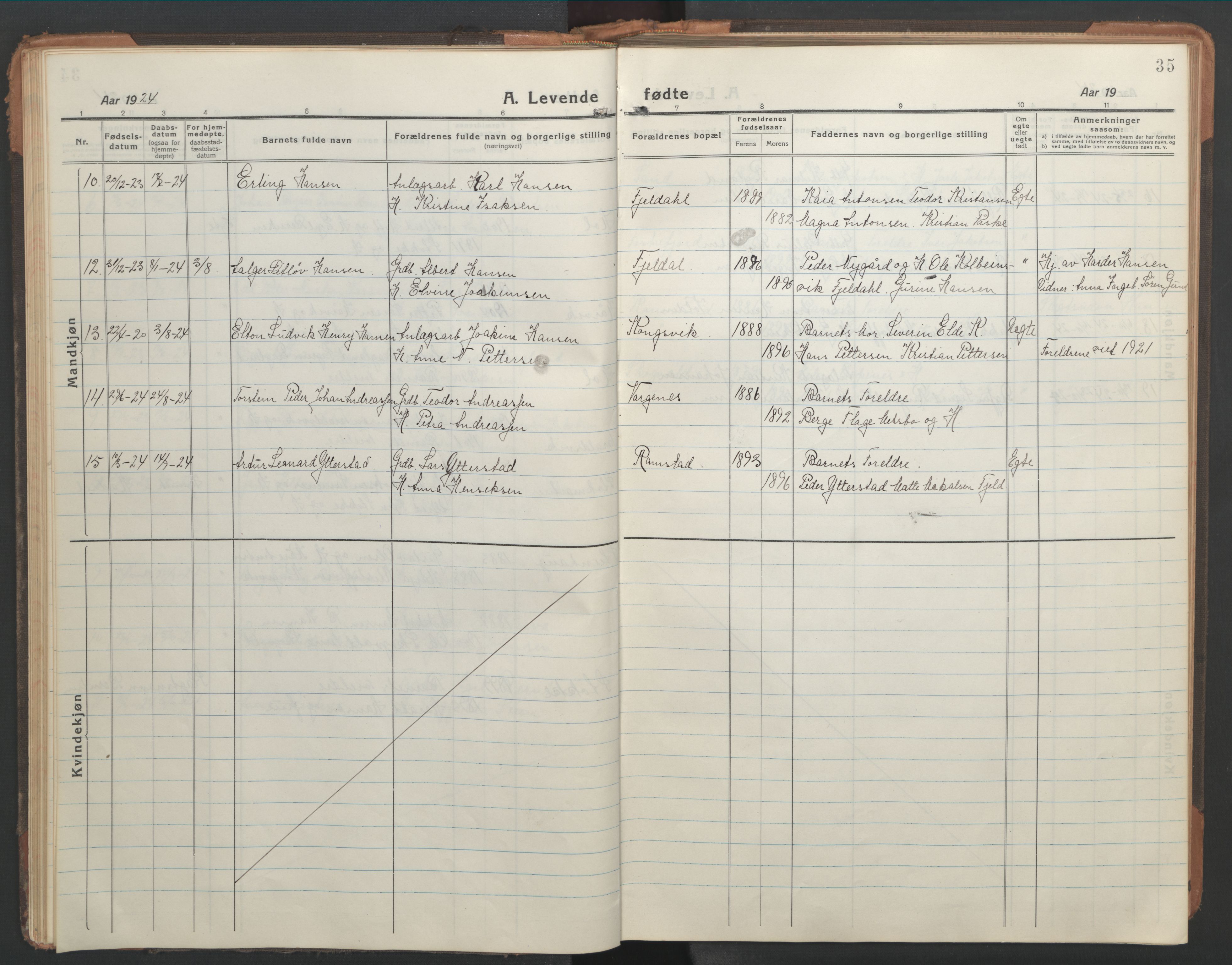 Ministerialprotokoller, klokkerbøker og fødselsregistre - Nordland, AV/SAT-A-1459/865/L0933: Klokkerbok nr. 865C05, 1917-1947, s. 35