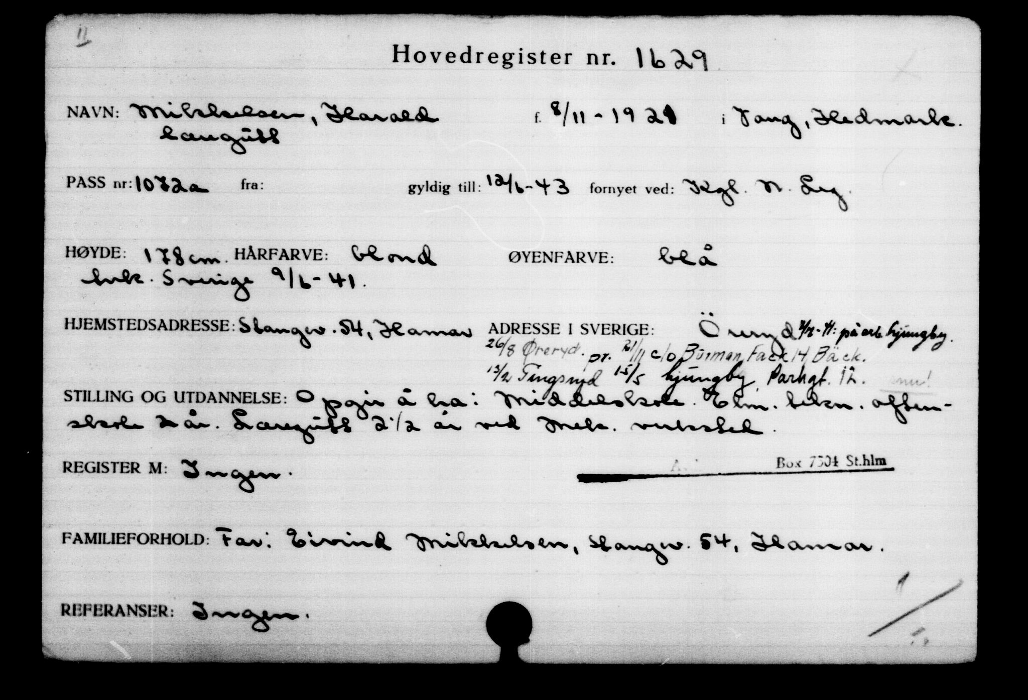 Den Kgl. Norske Legasjons Flyktningskontor, RA/S-6753/V/Va/L0002: Kjesäterkartoteket.  Flyktningenr. 1001-2000, 1940-1945, s. 898