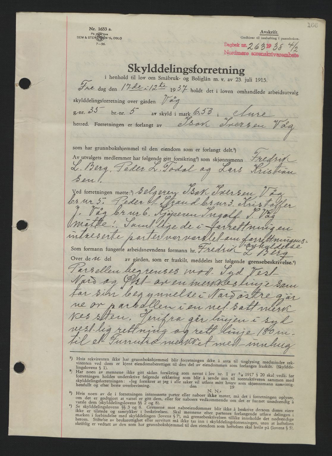 Nordmøre sorenskriveri, SAT/A-4132/1/2/2Ca: Pantebok nr. A83, 1938-1938, Dagboknr: 263/1938