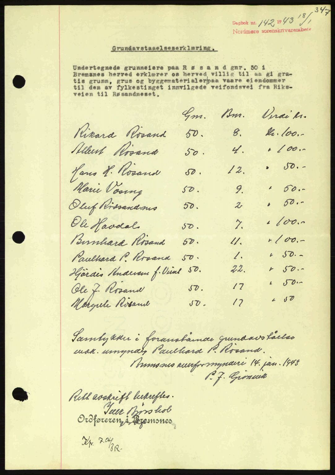 Nordmøre sorenskriveri, SAT/A-4132/1/2/2Ca: Pantebok nr. B90, 1942-1943, Dagboknr: 142/1943