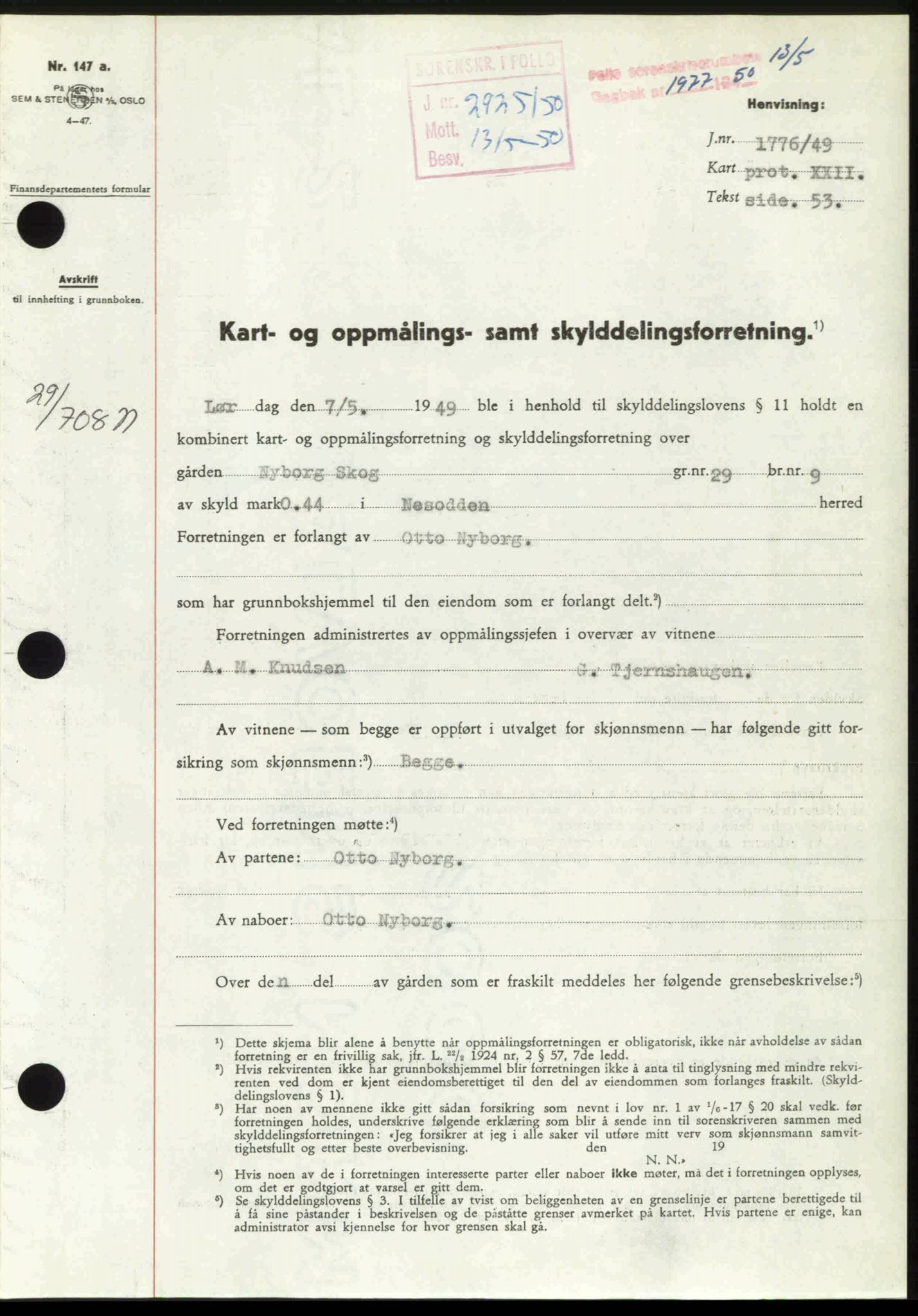 Follo sorenskriveri, SAO/A-10274/G/Ga/Gaa/L0092: Pantebok nr. I 92, 1950-1950, Dagboknr: 1977/1950