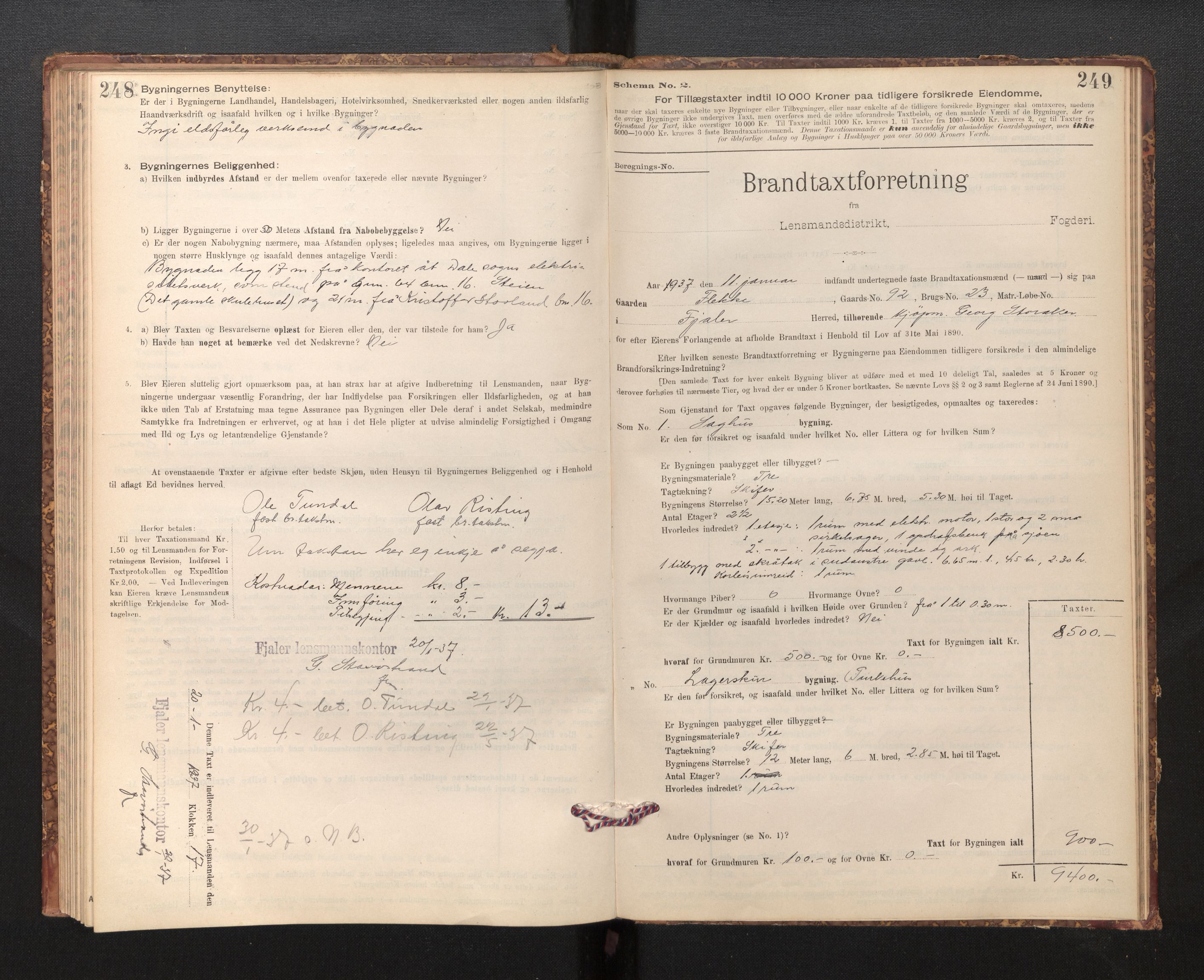 Lensmannen i Fjaler, SAB/A-27201/0012/L0006: Branntakstprotokoll, skjematakst, 1895-1937, s. 248-249