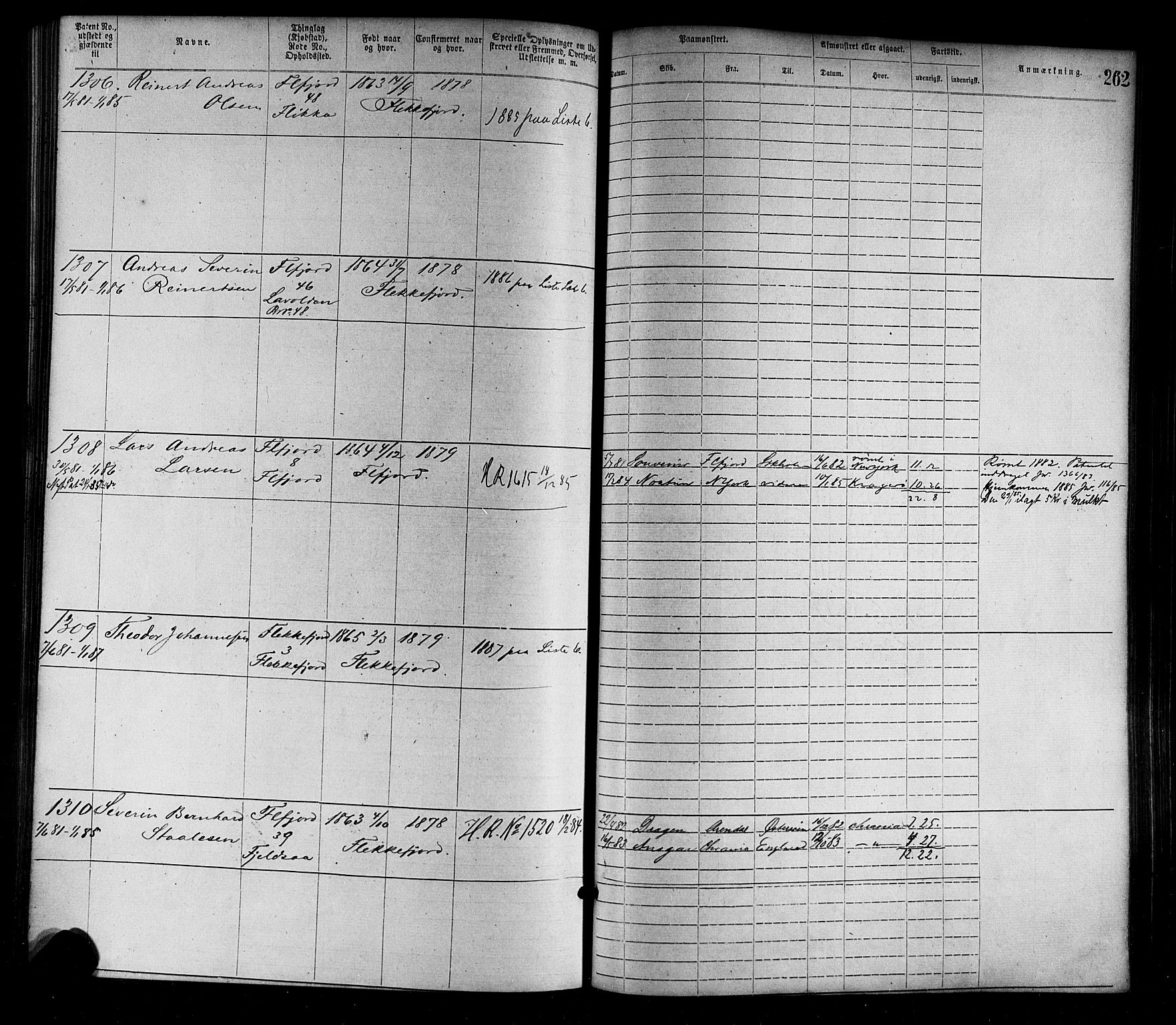 Flekkefjord mønstringskrets, AV/SAK-2031-0018/F/Fa/L0002: Annotasjonsrulle nr 1-1920 med register, N-2, 1870-1891, s. 290