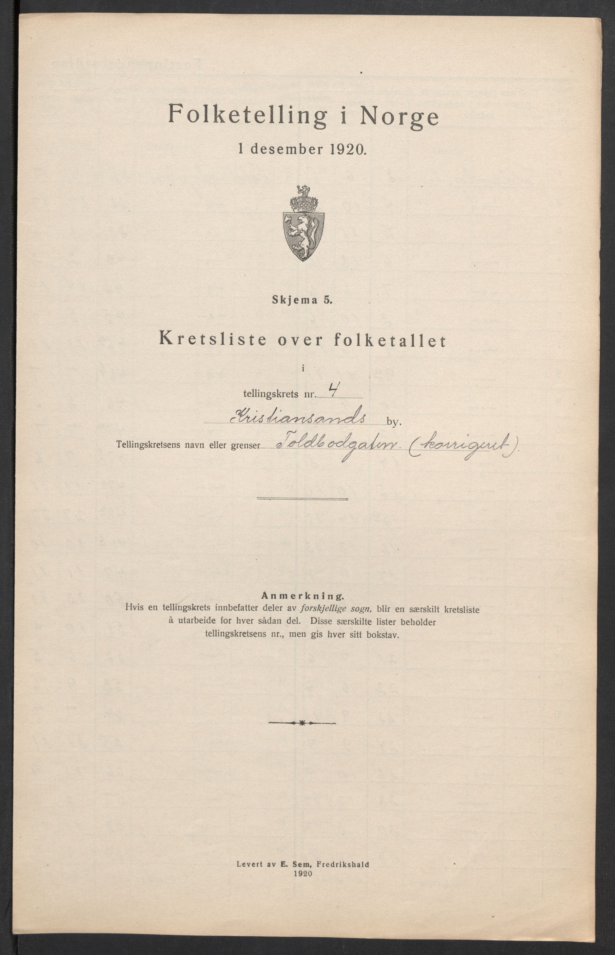 SAK, Folketelling 1920 for 1001 Kristiansand kjøpstad, 1920, s. 98