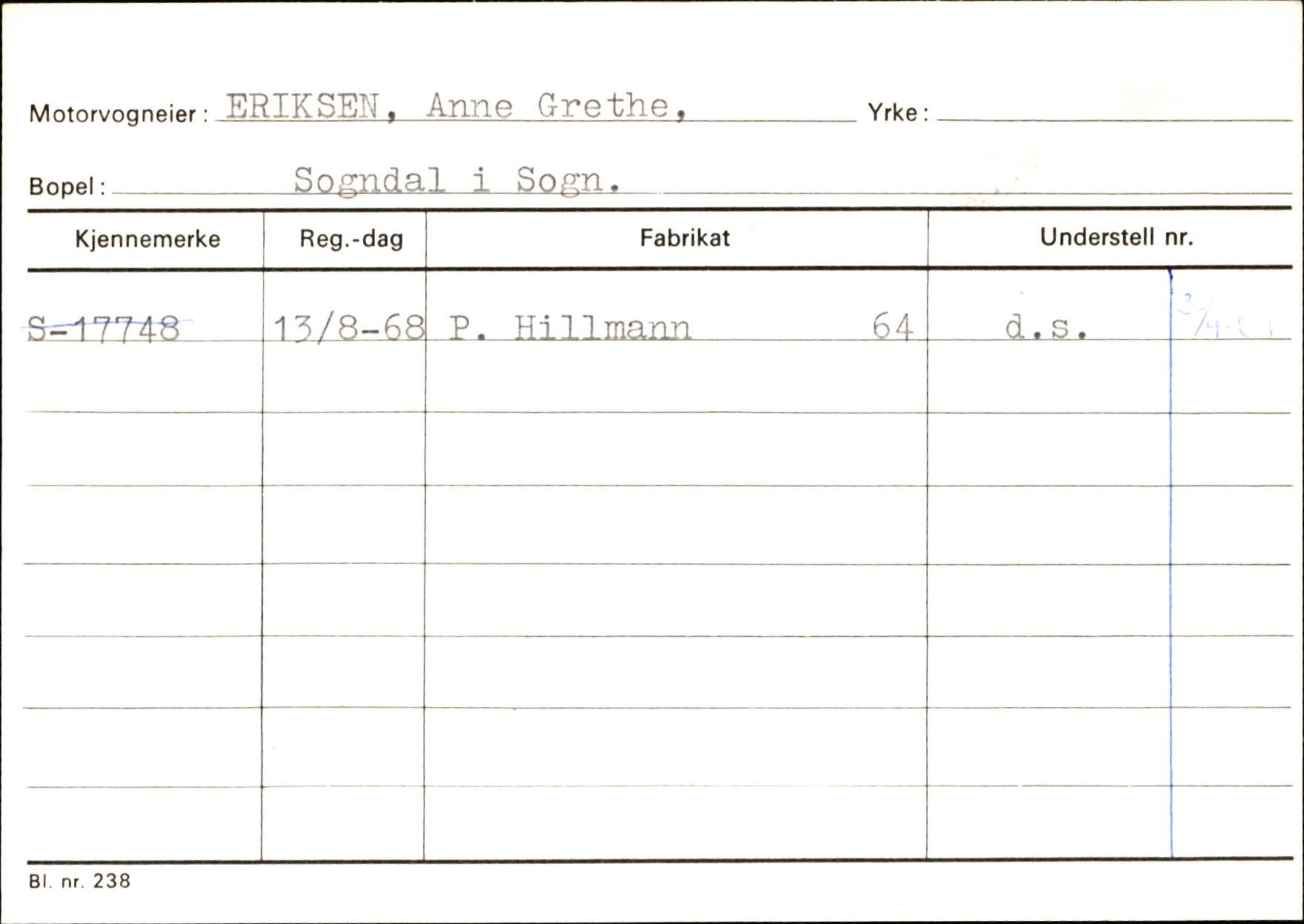 Statens vegvesen, Sogn og Fjordane vegkontor, SAB/A-5301/4/F/L0124: Eigarregister Sogndal A-U, 1945-1975, s. 431