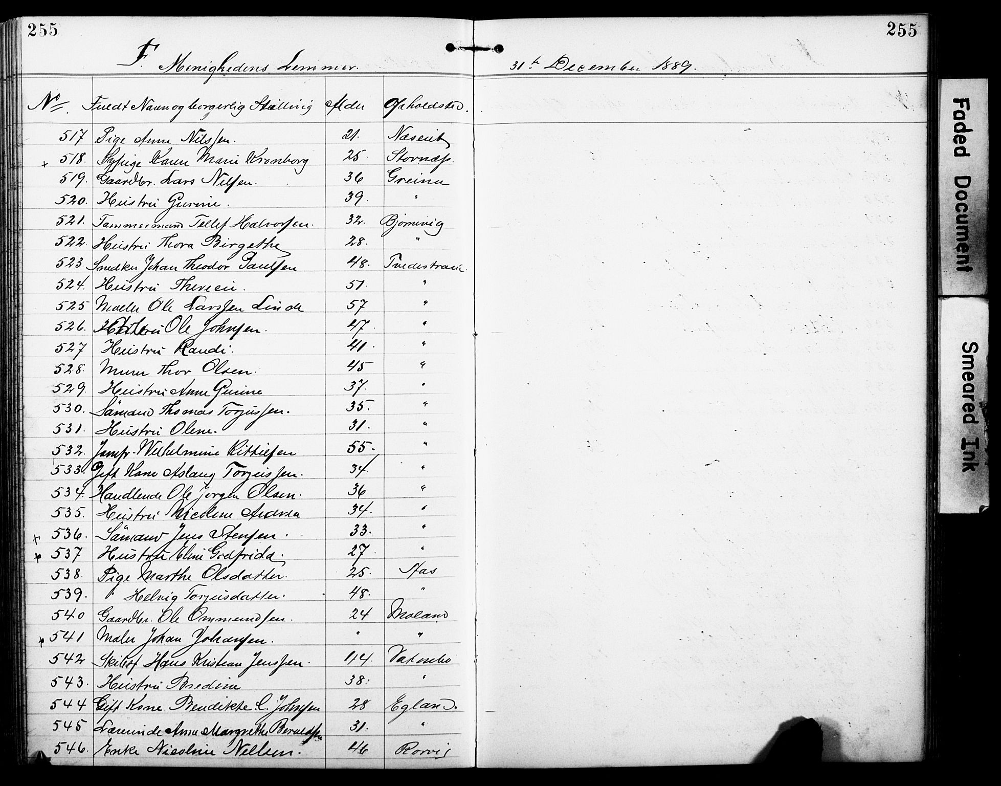 Den evangelisk-lutherske frimenighet, Arendal, AV/SAK-1292-0005/F/Fa/L0002: Dissenterprotokoll nr. F 6, 1884-1908, s. 255
