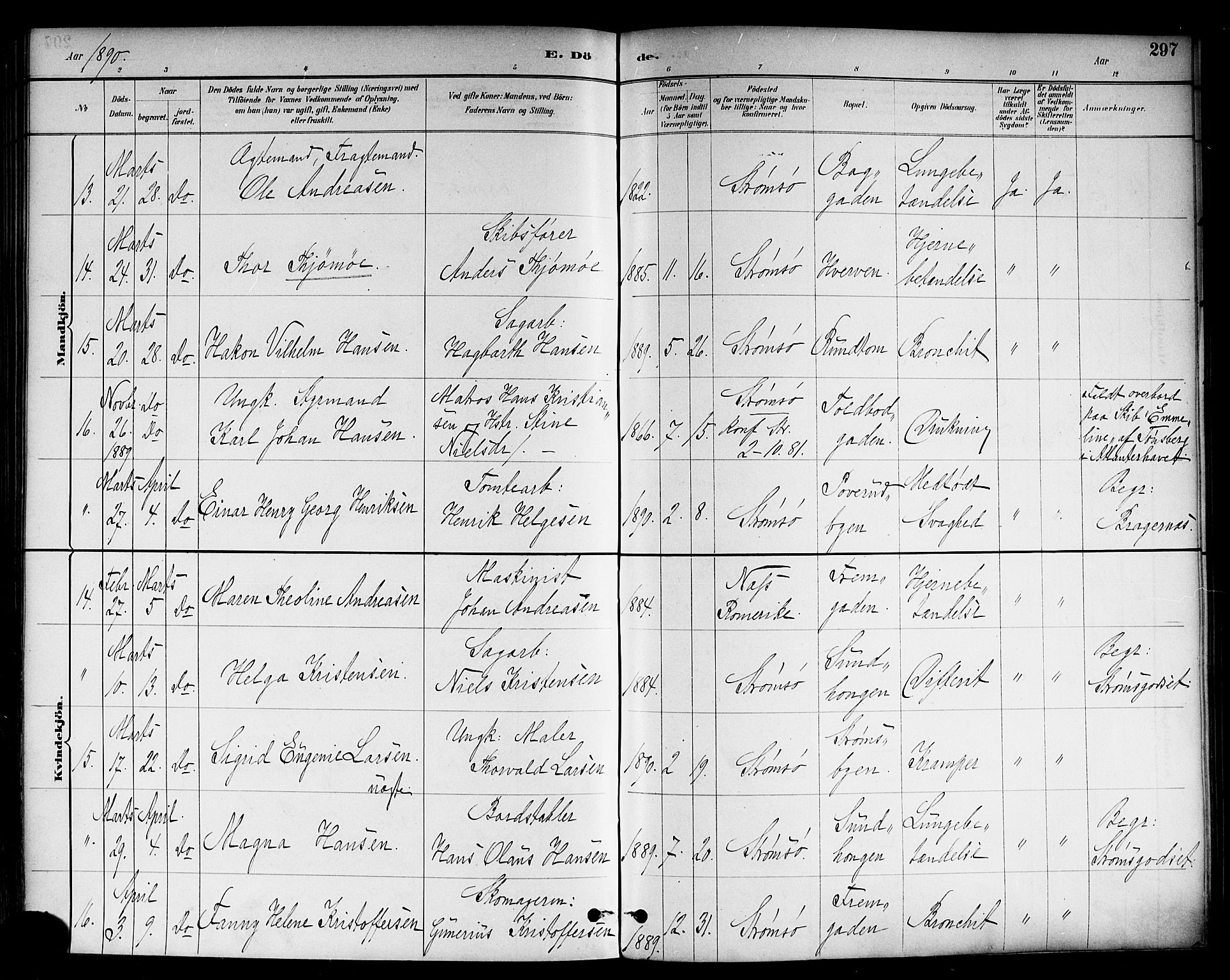 Strømsø kirkebøker, AV/SAKO-A-246/F/Fa/L0023: Ministerialbok nr. I 23, 1885-1894, s. 297