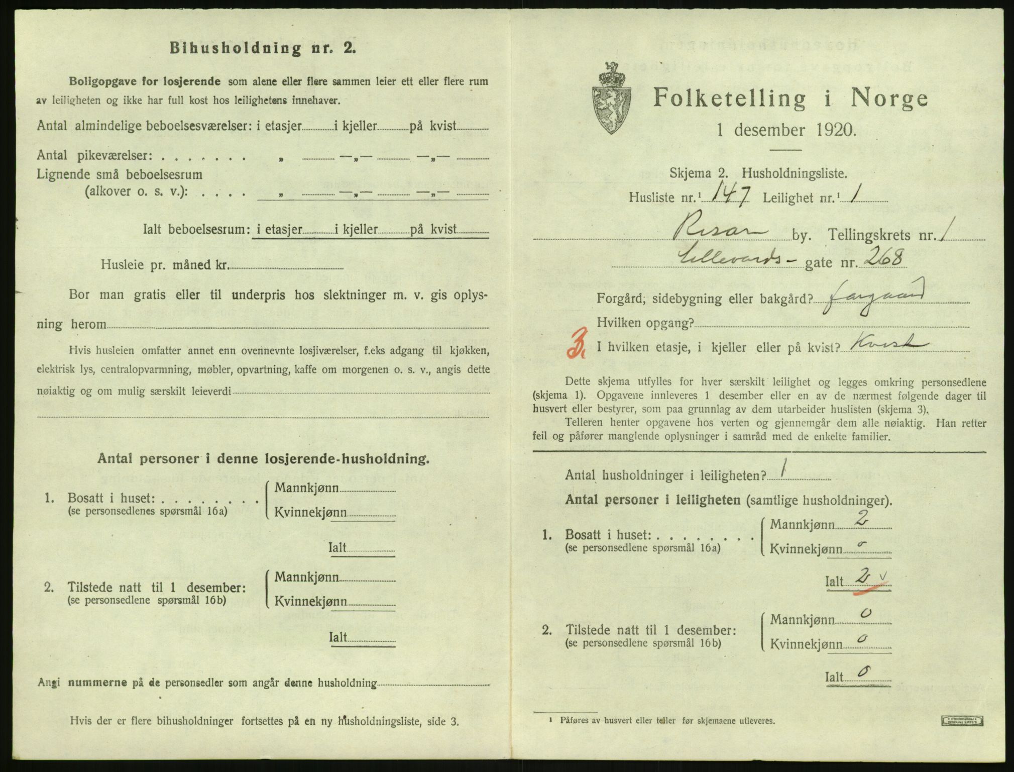 SAK, Folketelling 1920 for 0901 Risør kjøpstad, 1920, s. 1707