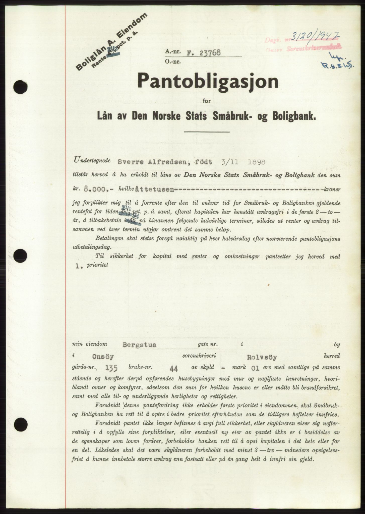 Onsøy sorenskriveri, SAO/A-10474/G/Ga/Gac/L0006: Pantebok nr. B 12-6, 1947-1948, Dagboknr: 3120/1947