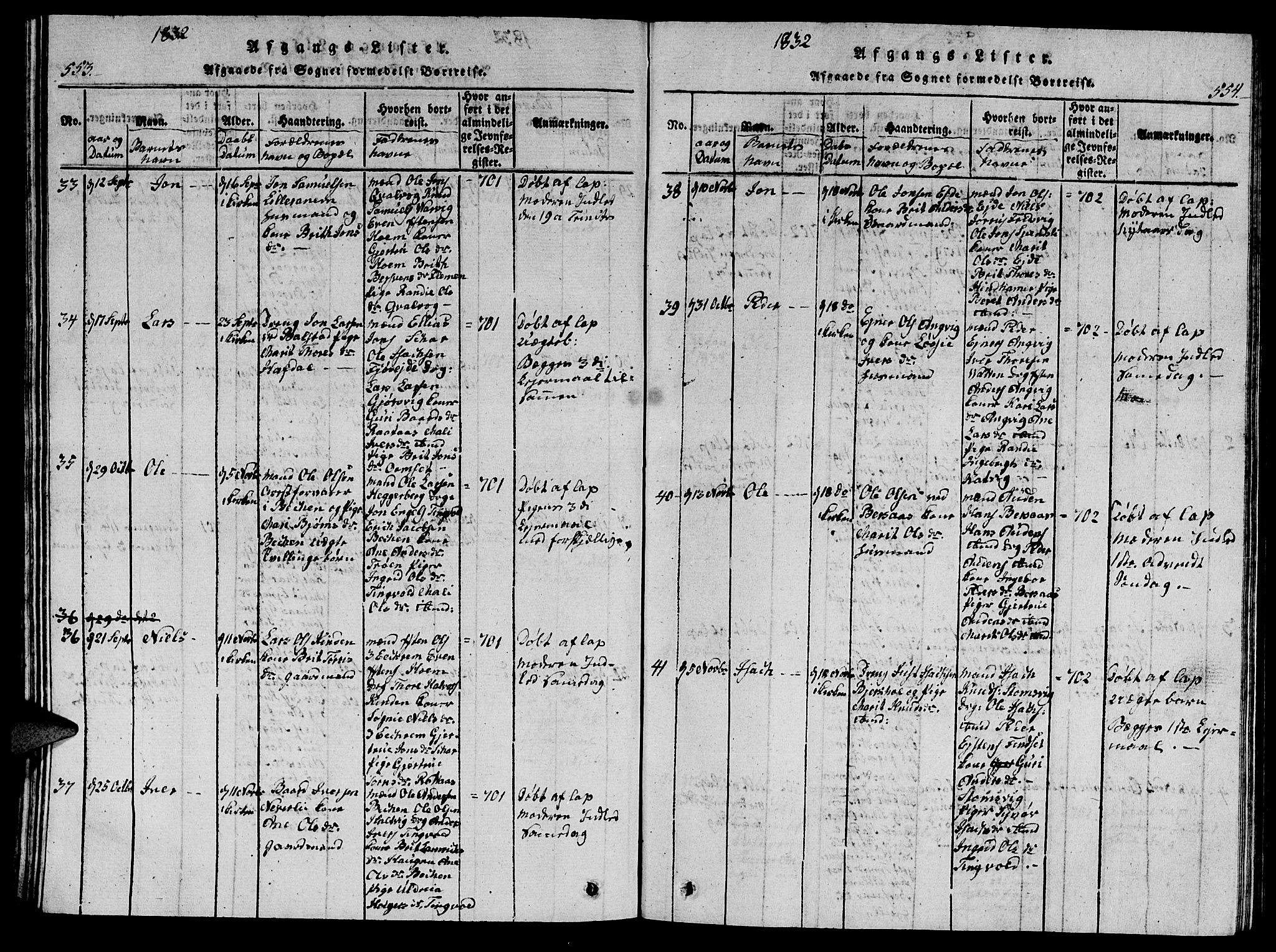 Ministerialprotokoller, klokkerbøker og fødselsregistre - Møre og Romsdal, AV/SAT-A-1454/586/L0990: Klokkerbok nr. 586C01, 1819-1837, s. 553-554