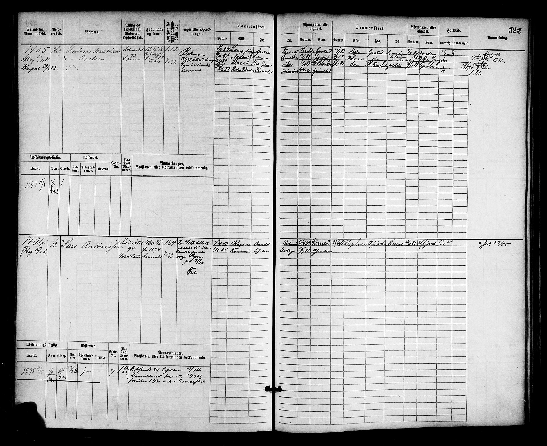 Flekkefjord mønstringskrets, SAK/2031-0018/F/Fb/L0002: Hovedrulle nr 765-1514, N-5, 1868-1900, s. 327