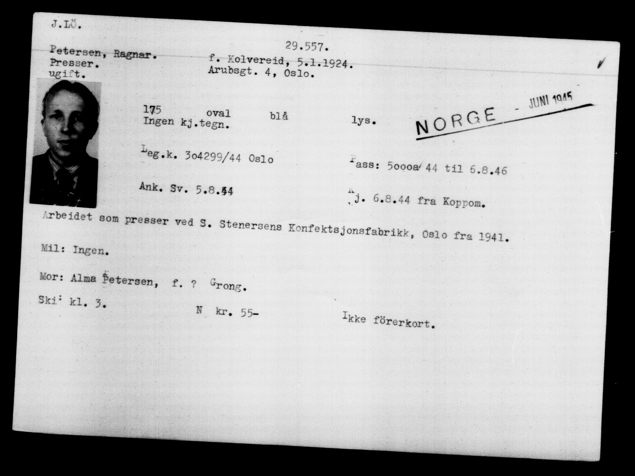 Utenriksstasjonene, Legasjonen i Stockholm, Flyktningkontoret, AV/RA-S-6753/V/Va/L0012: Kjesäterkartoteket, flyktninger med registreringsnr. 28300-31566, 1940-1945, s. 1379