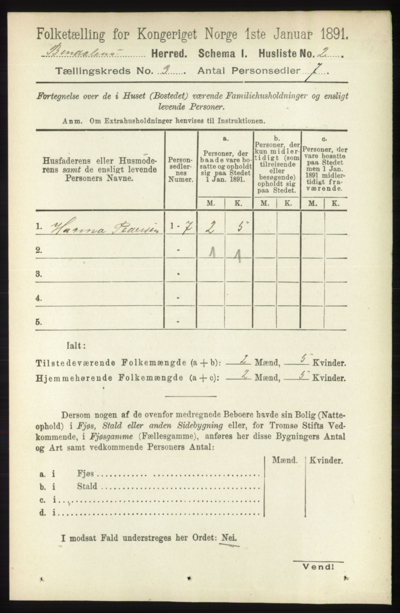 RA, Folketelling 1891 for 1811 Bindal herred, 1891, s. 589