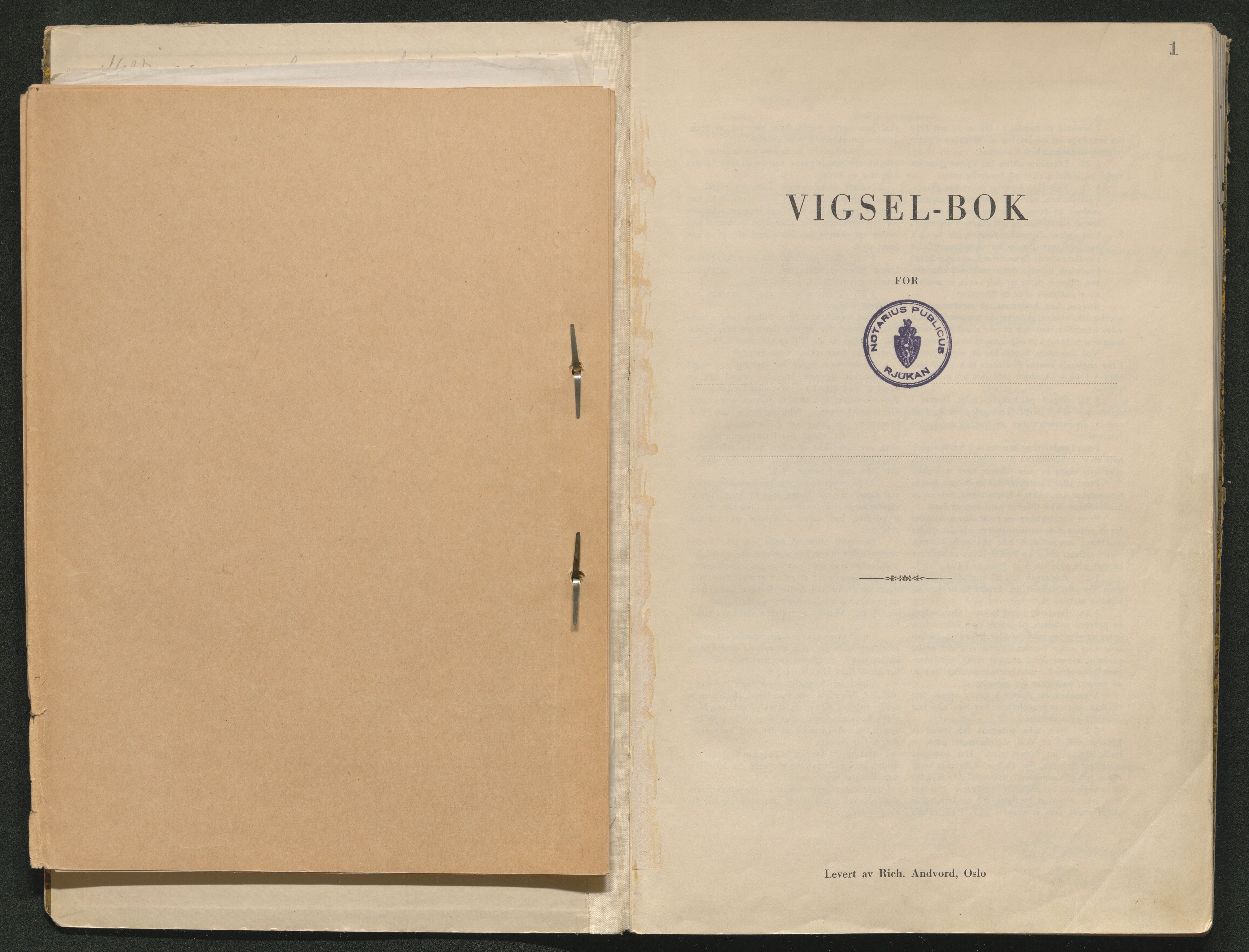Tinn og Heddal sorenskriveri, SAKO/A-212/L/La/L0005: Vigselsbok - Tinn, 1943-1969, s. 1