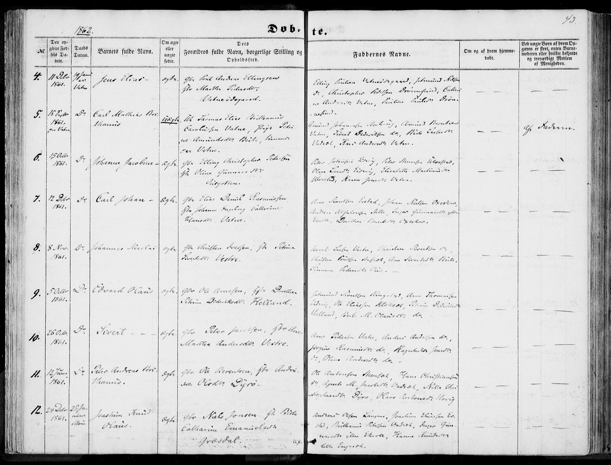 Ministerialprotokoller, klokkerbøker og fødselsregistre - Møre og Romsdal, AV/SAT-A-1454/524/L0354: Ministerialbok nr. 524A06, 1857-1863, s. 43