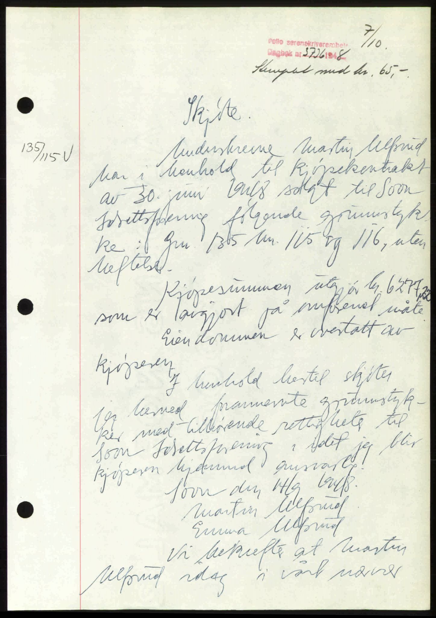 Follo sorenskriveri, SAO/A-10274/G/Ga/Gaa/L0085: Pantebok nr. I 85, 1948-1948, Dagboknr: 3736/1948