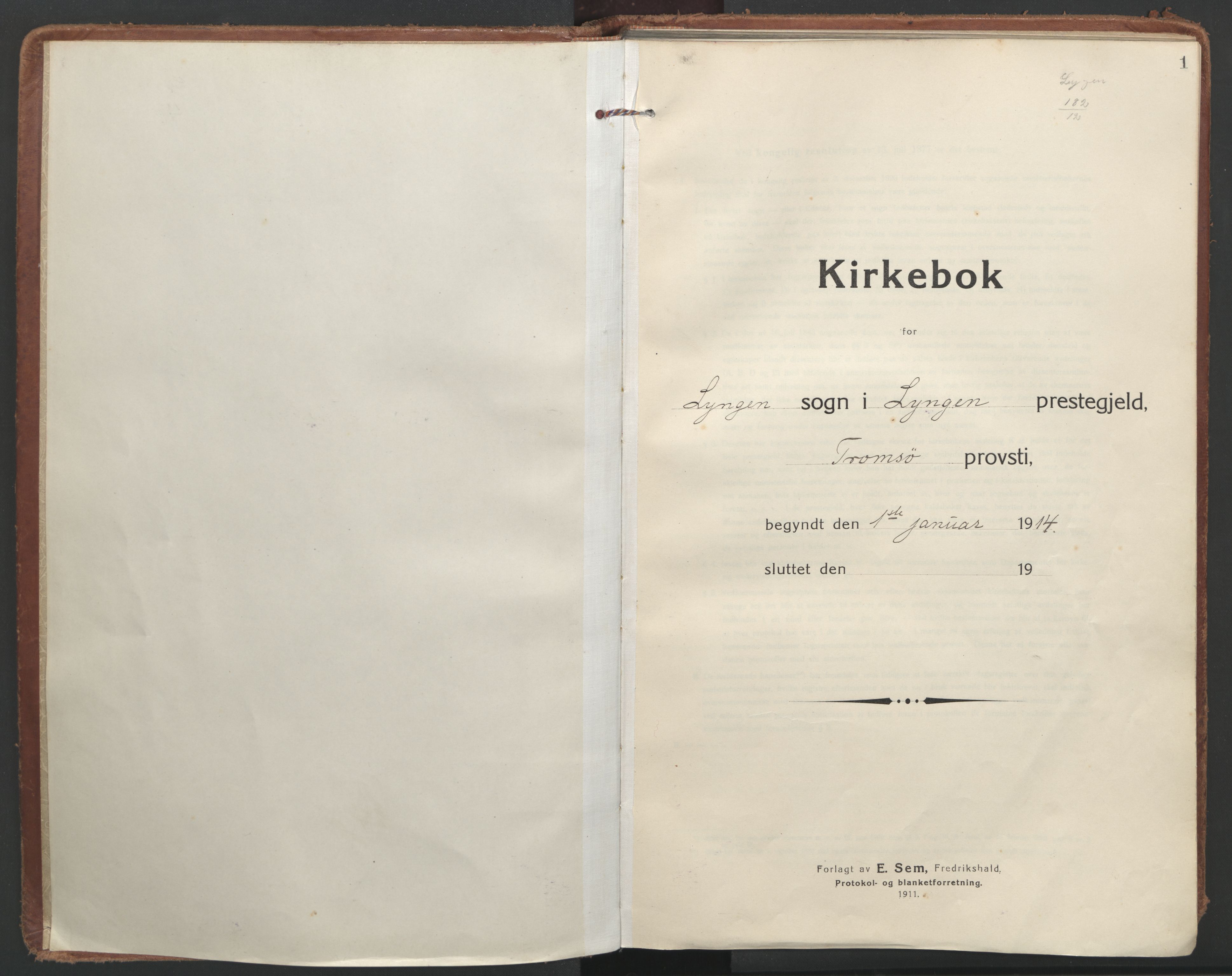 Lyngen sokneprestembete, SATØ/S-1289/H/He/Hea/L0013kirke: Ministerialbok nr. 13, 1914-1923, s. 1