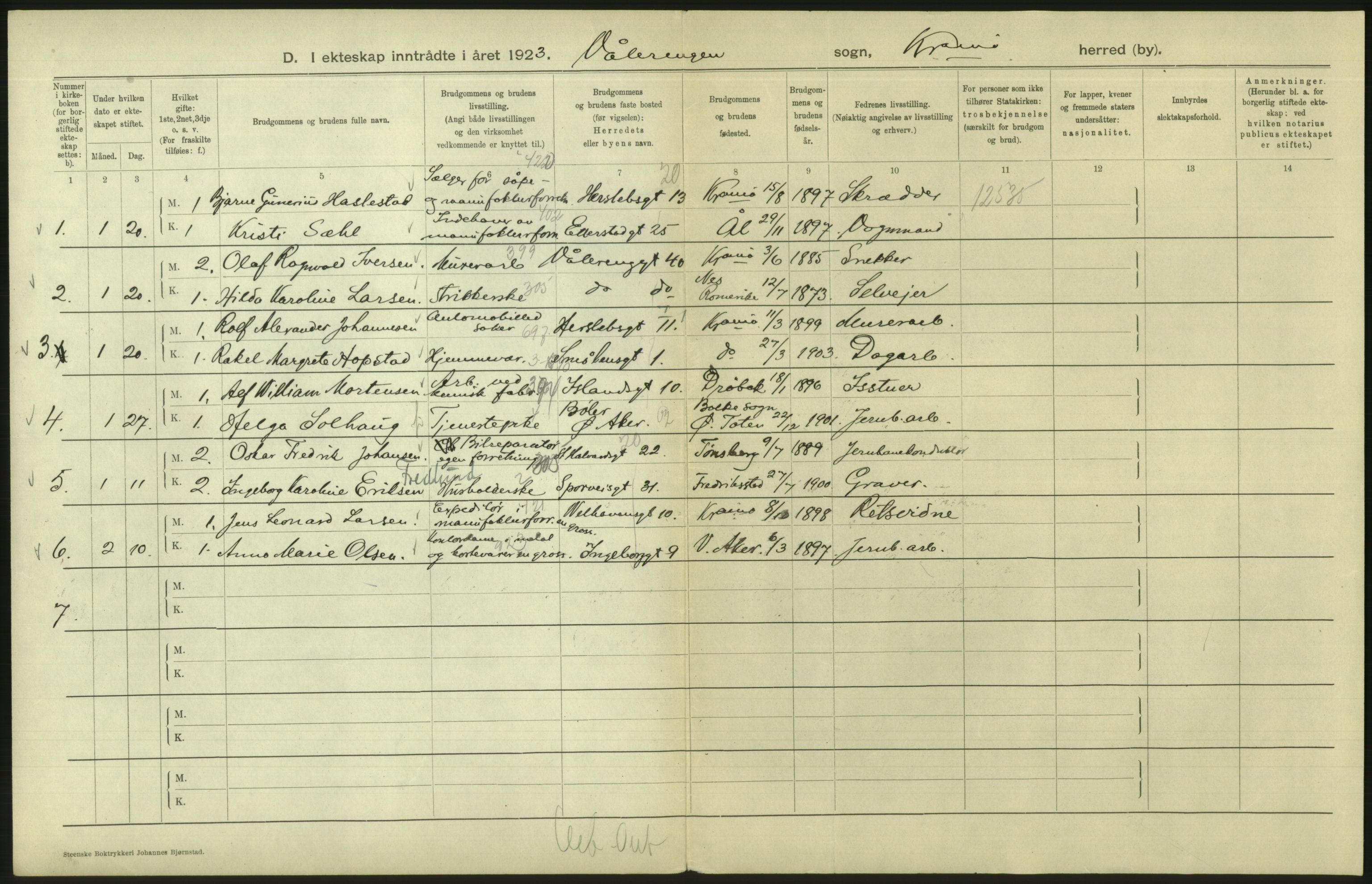 Statistisk sentralbyrå, Sosiodemografiske emner, Befolkning, AV/RA-S-2228/D/Df/Dfc/Dfcc/L0008: Kristiania: Gifte, 1923, s. 816
