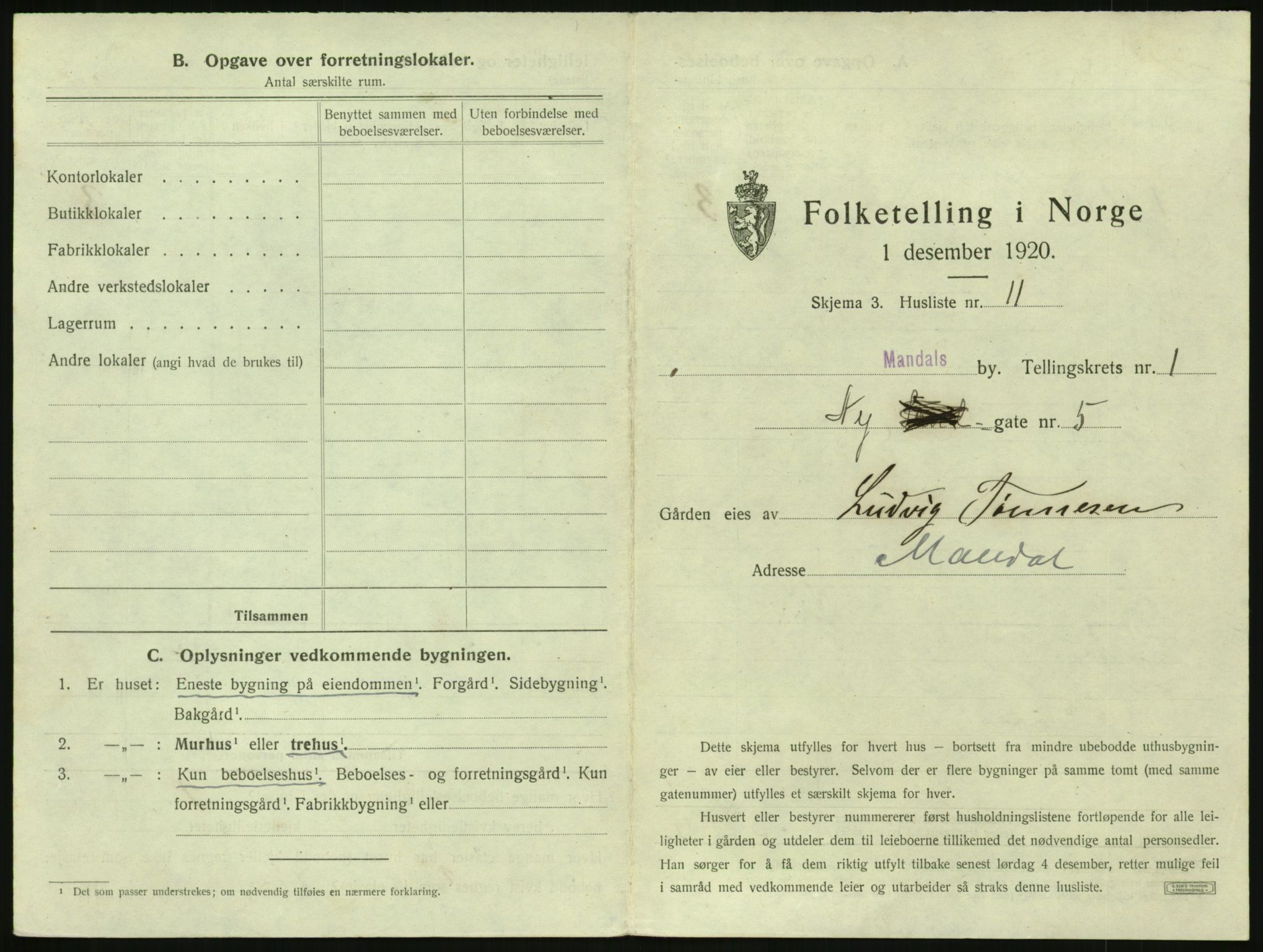 SAK, Folketelling 1920 for 1002 Mandal ladested, 1920, s. 65