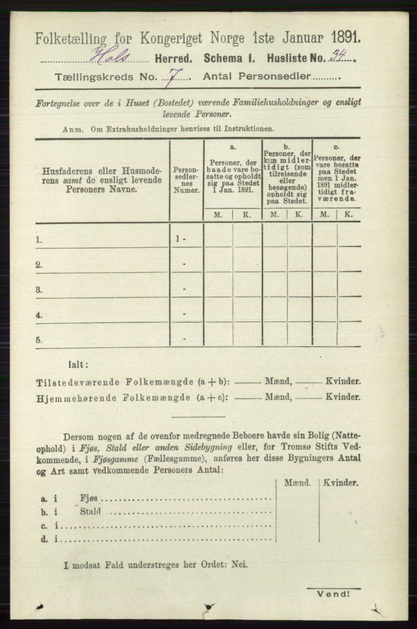 RA, Folketelling 1891 for 0620 Hol herred, 1891, s. 2011