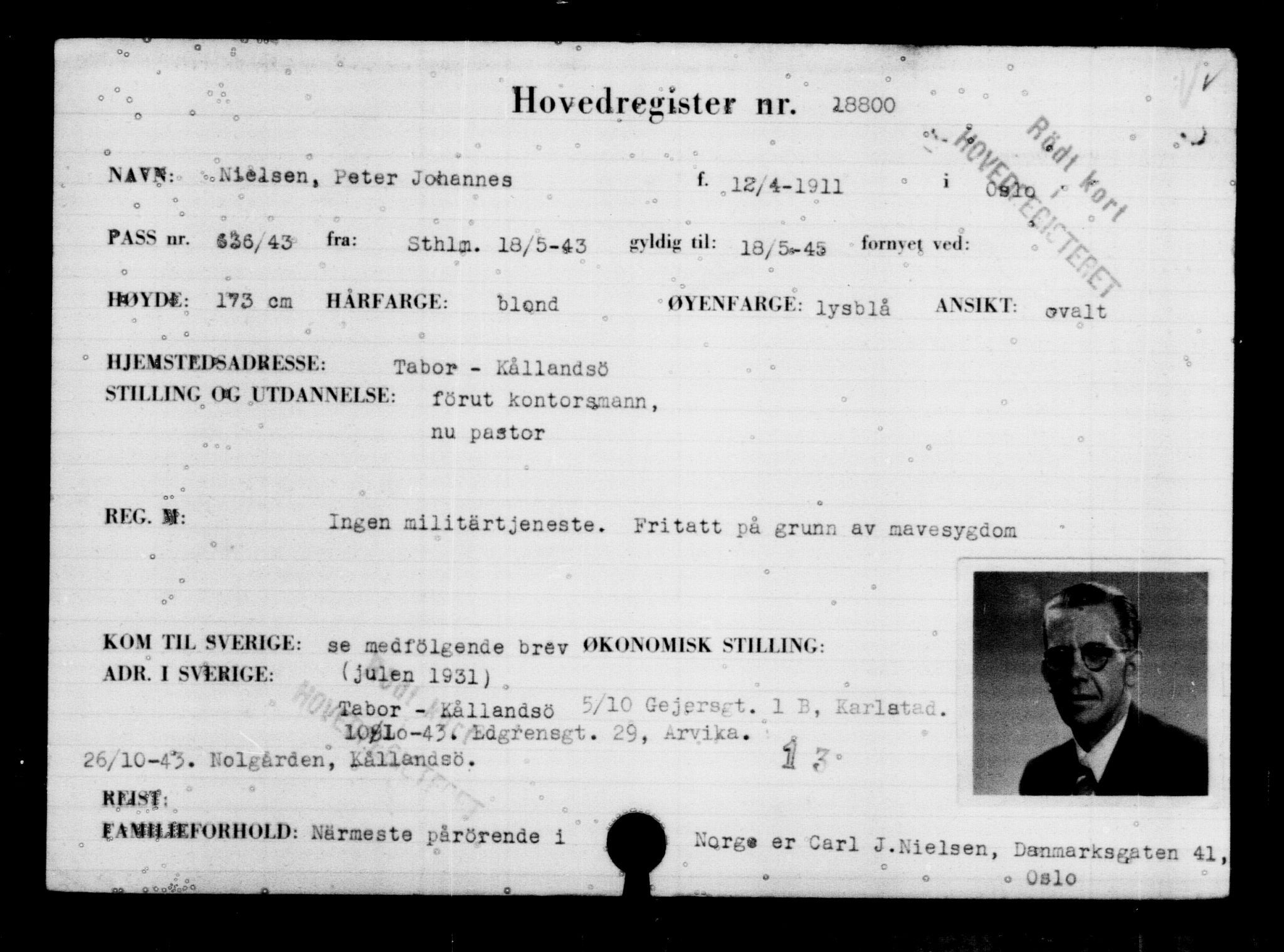 Utenriksstasjonene, Legasjonen i Stockholm, Flyktningkontoret, AV/RA-S-6753/V/Va/L0009: Kjesäterkartoteket, flyktninger med registreringsnr. 18502-22048, 1940-1945, s. 344