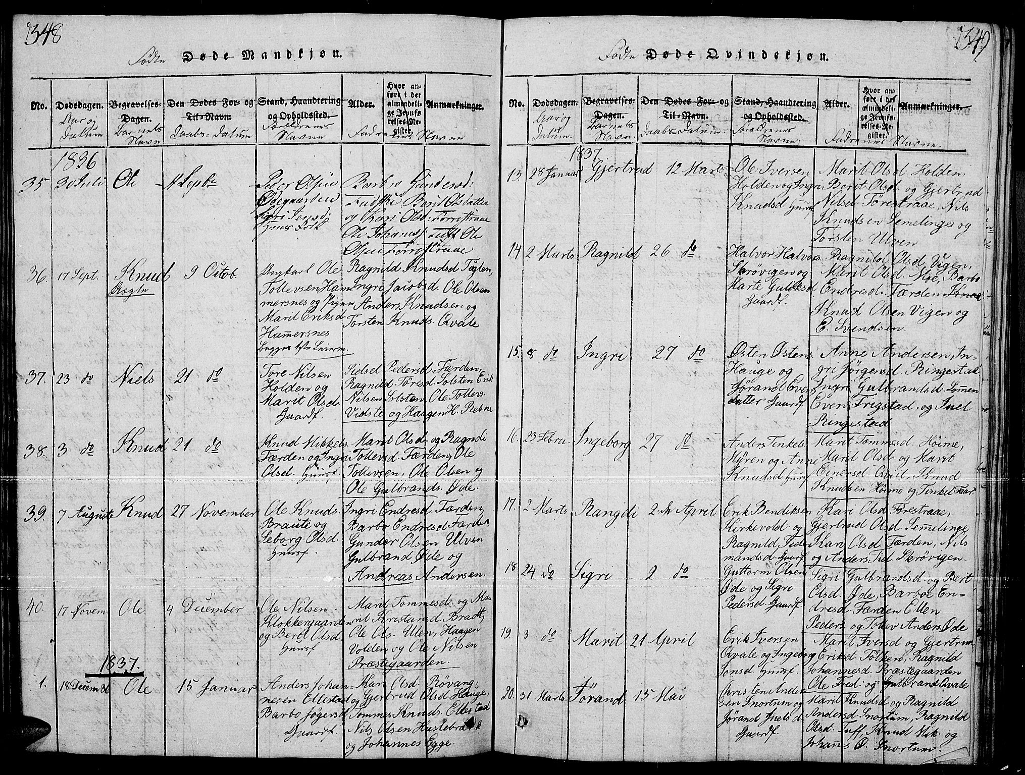 Slidre prestekontor, AV/SAH-PREST-134/H/Ha/Hab/L0001: Klokkerbok nr. 1, 1814-1838, s. 348-349