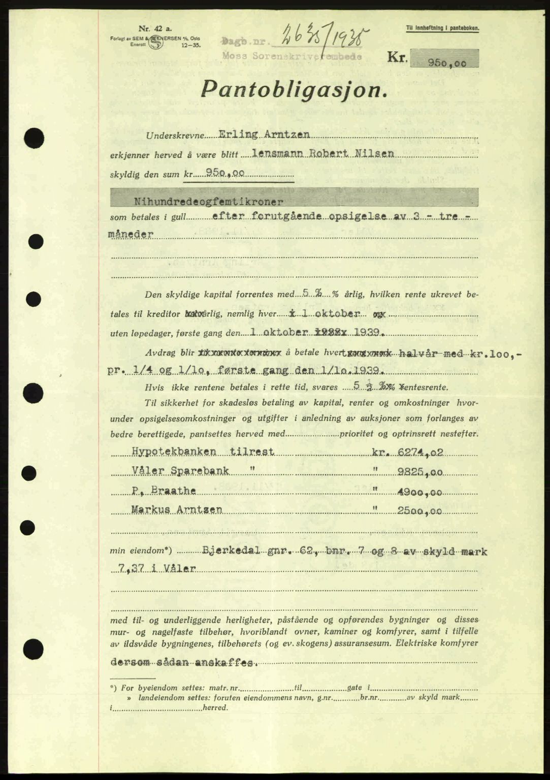 Moss sorenskriveri, SAO/A-10168: Pantebok nr. B6, 1938-1938, Dagboknr: 2635/1938