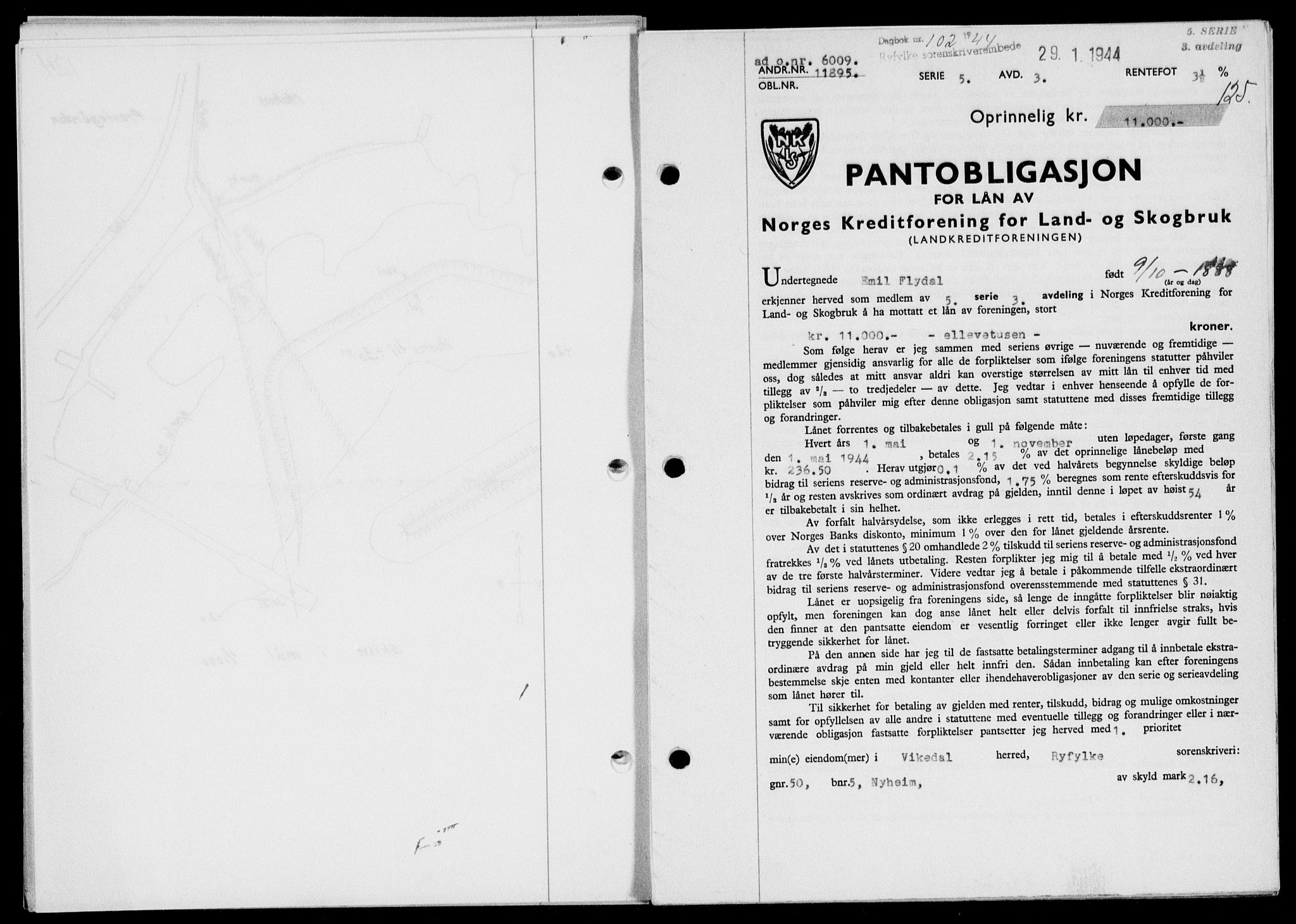 Ryfylke tingrett, SAST/A-100055/001/II/IIB/L0090: Pantebok nr. 69, 1943-1945, Dagboknr: 102/1944