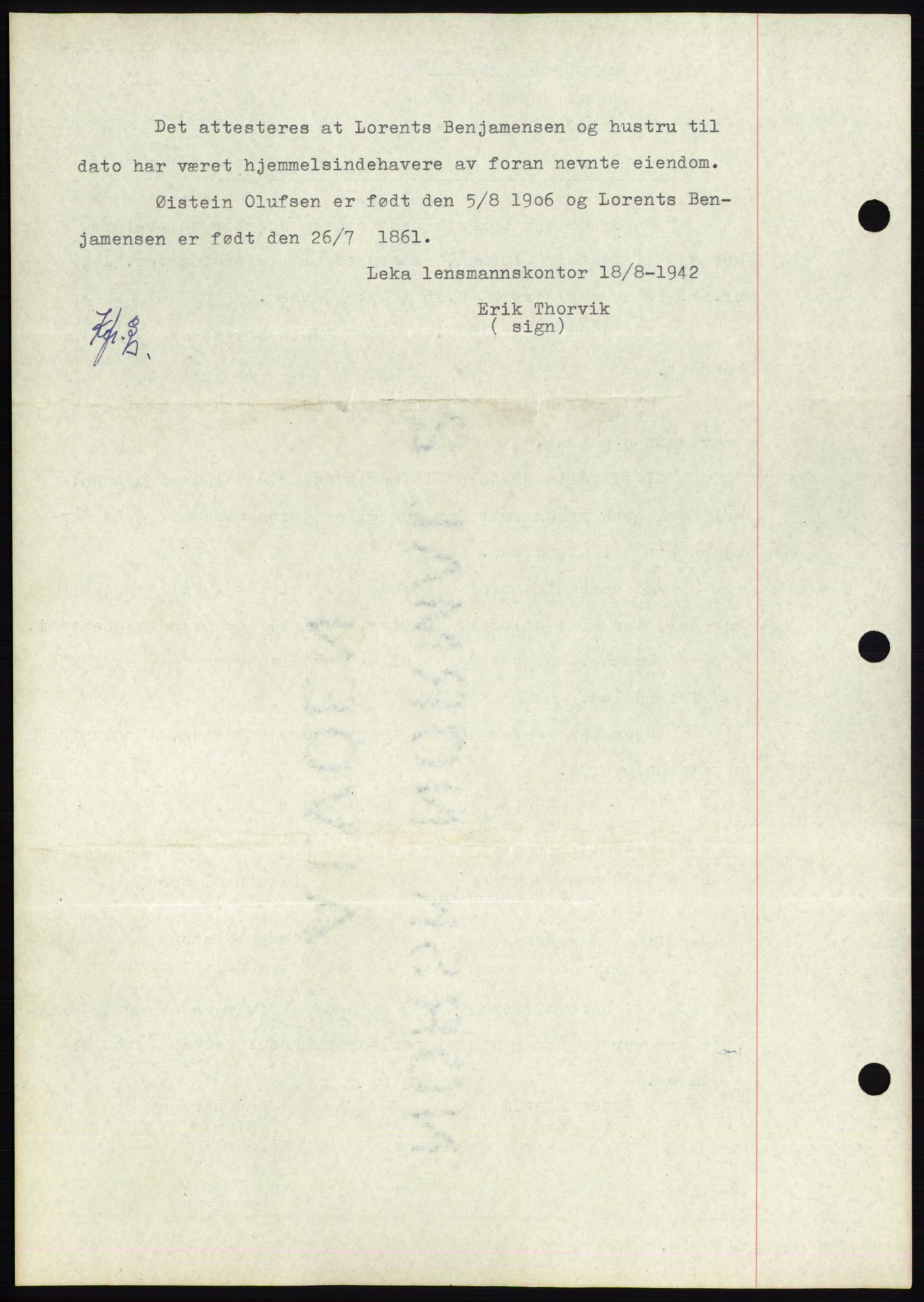 Namdal sorenskriveri, SAT/A-4133/1/2/2C: Pantebok nr. -, 1942-1943, Dagboknr: 796/1943