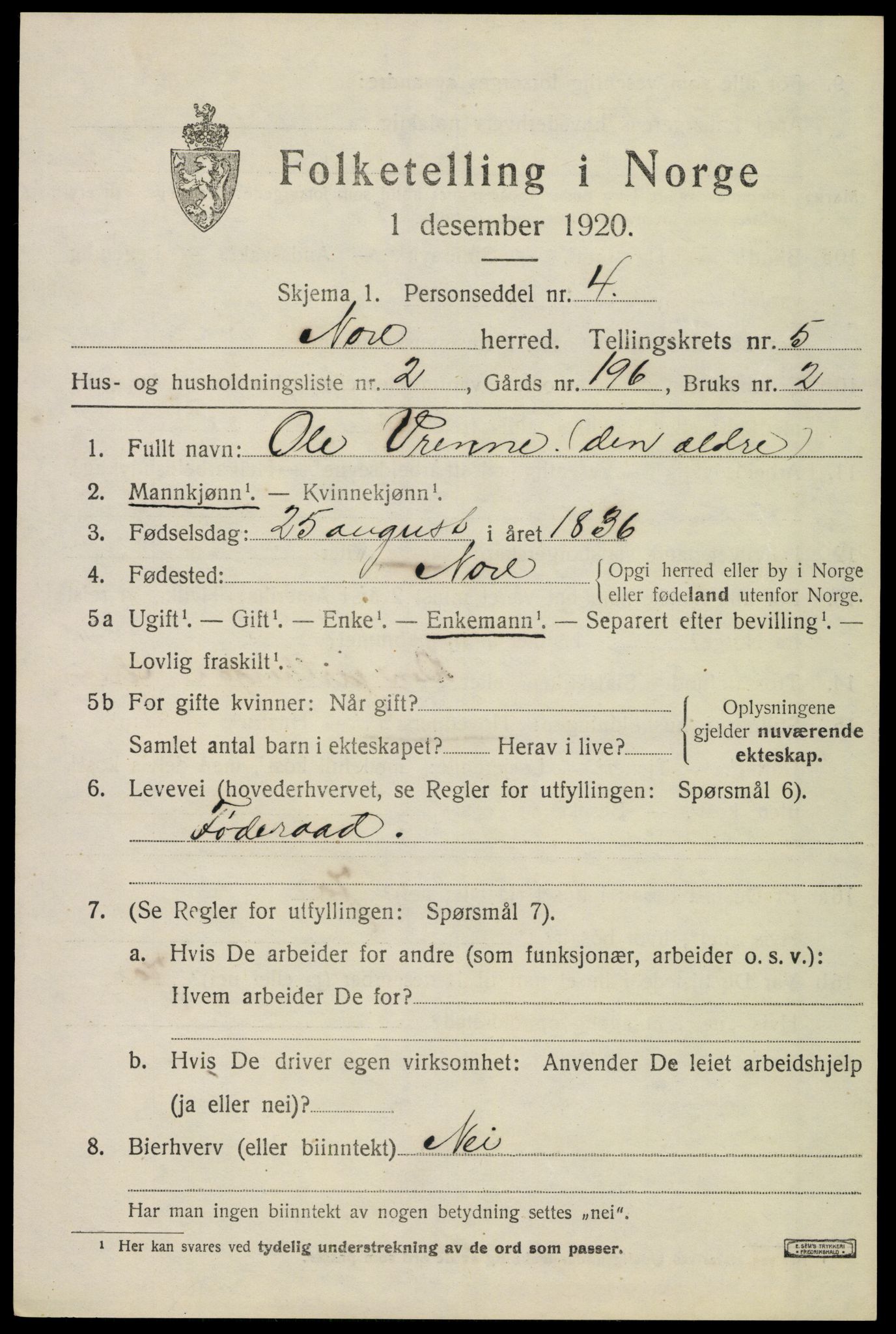 SAKO, Folketelling 1920 for 0633 Nore herred, 1920, s. 2228