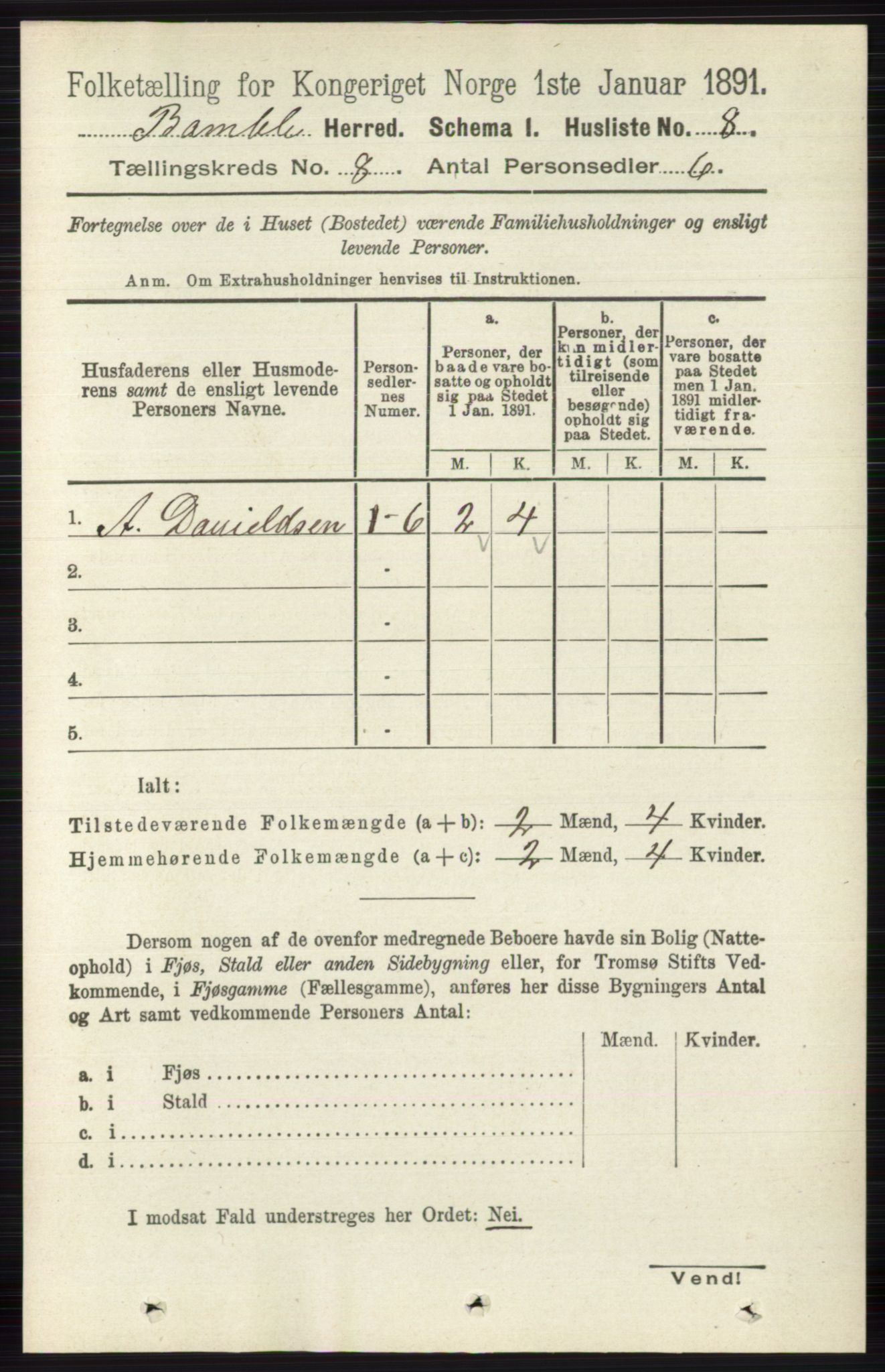 RA, Folketelling 1891 for 0814 Bamble herred, 1891, s. 3422