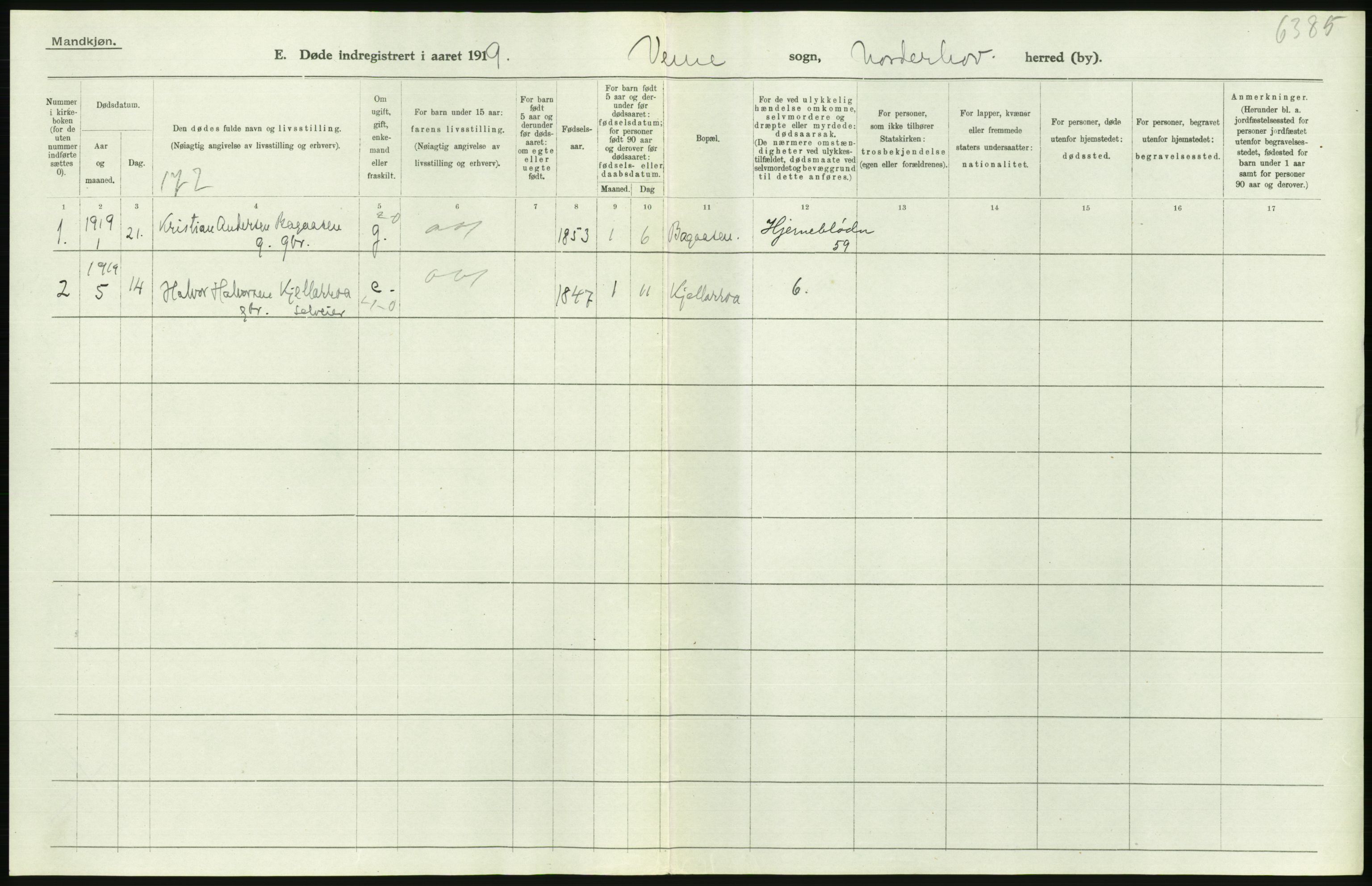 Statistisk sentralbyrå, Sosiodemografiske emner, Befolkning, RA/S-2228/D/Df/Dfb/Dfbi/L0018: Buskerud fylke: Døde. Bygder og byer., 1919, s. 184