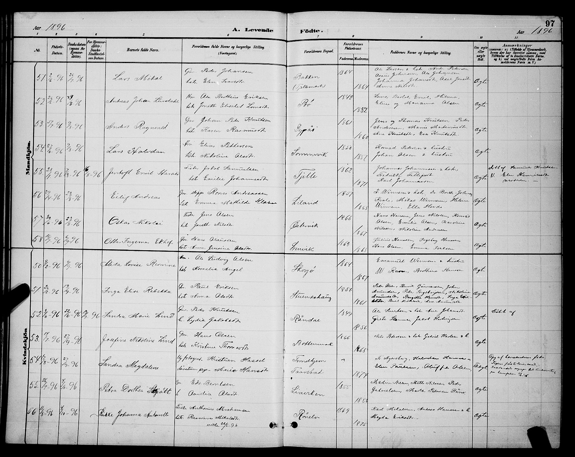Ministerialprotokoller, klokkerbøker og fødselsregistre - Nordland, AV/SAT-A-1459/863/L0914: Klokkerbok nr. 863C04, 1886-1897, s. 97