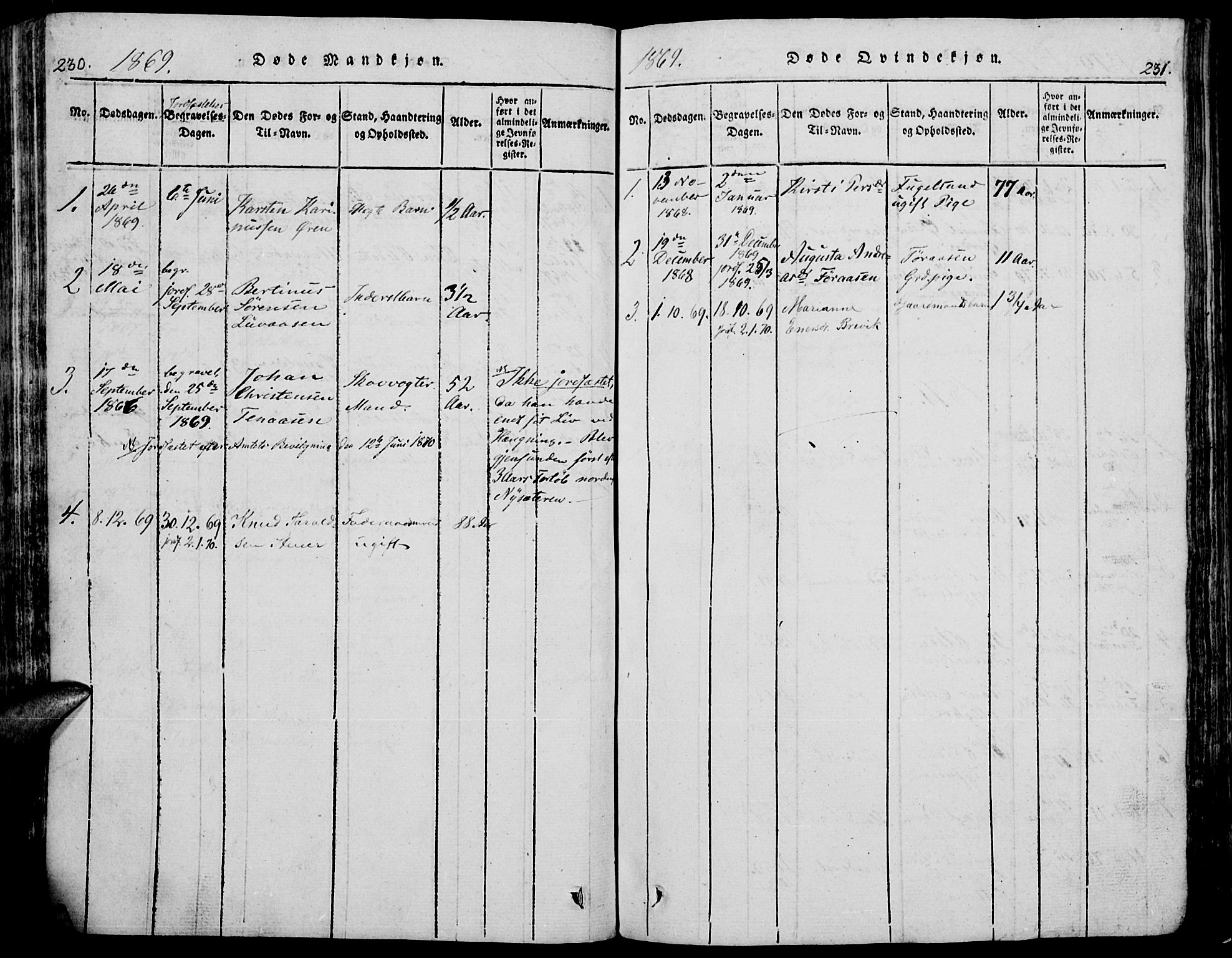 Trysil prestekontor, AV/SAH-PREST-046/H/Ha/Hab/L0005: Klokkerbok nr. 5, 1814-1877, s. 230-231