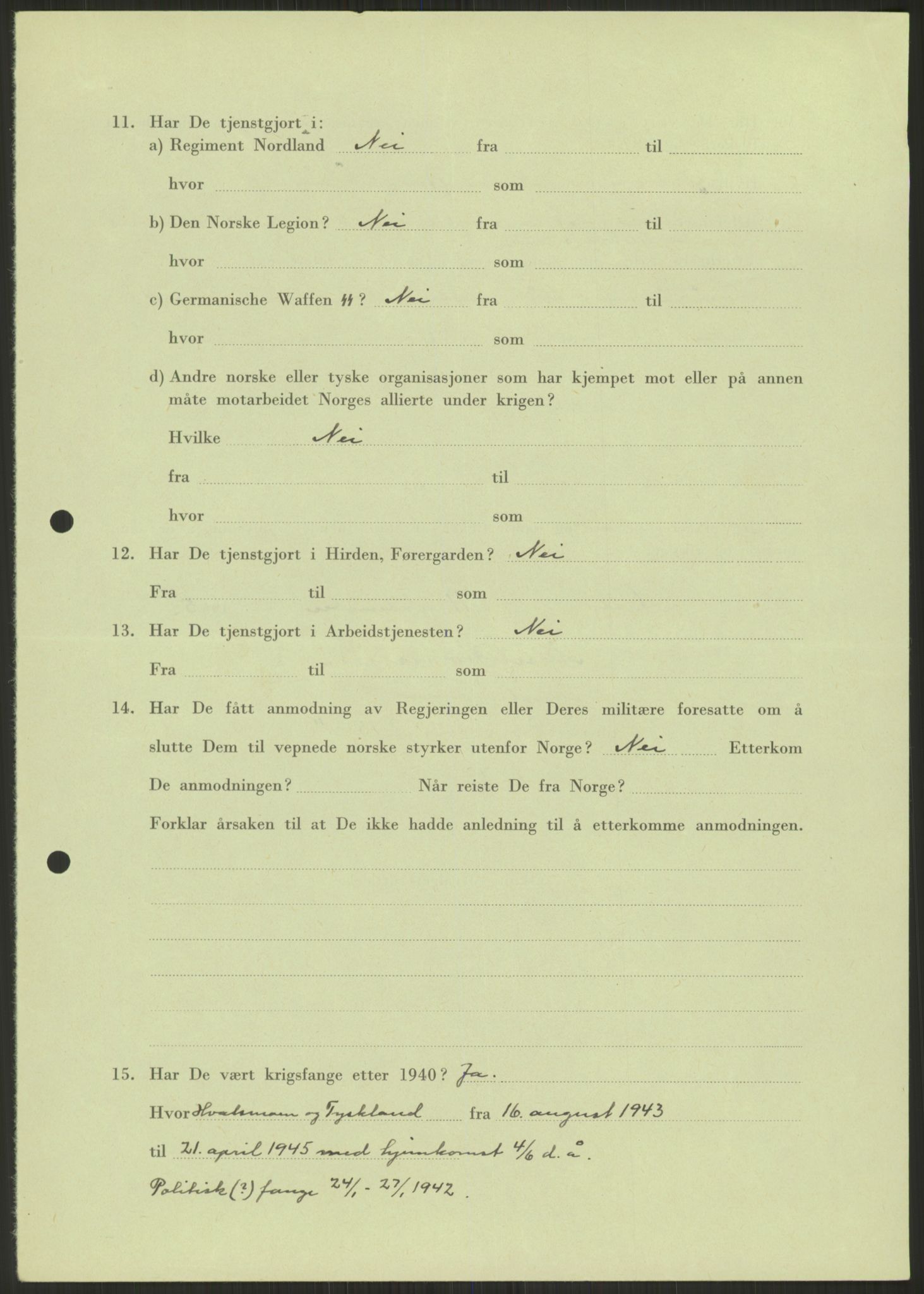 Forsvarsdepartementet, Det sentrale granskningsutvalg for å granske befalets holdning/innsats under krigen 1940-45, AV/RA-RAFA-1232/E/Ec/L0173: Spørreskjemaer 701 - 1100, 1945-1947, s. 5