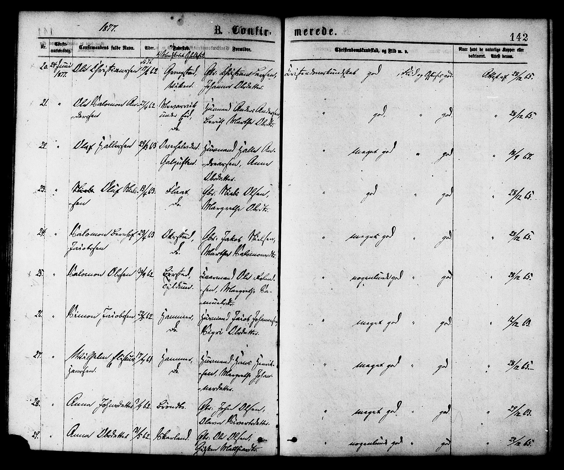 Ministerialprotokoller, klokkerbøker og fødselsregistre - Nord-Trøndelag, AV/SAT-A-1458/758/L0516: Ministerialbok nr. 758A03 /1, 1869-1879, s. 142